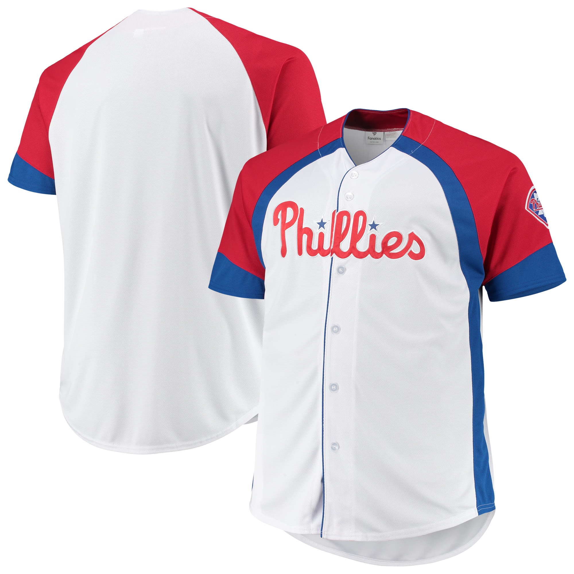 Philadelphia Phillies Big & Tall Colorblock Full-snap Baseball Jersey - White/red