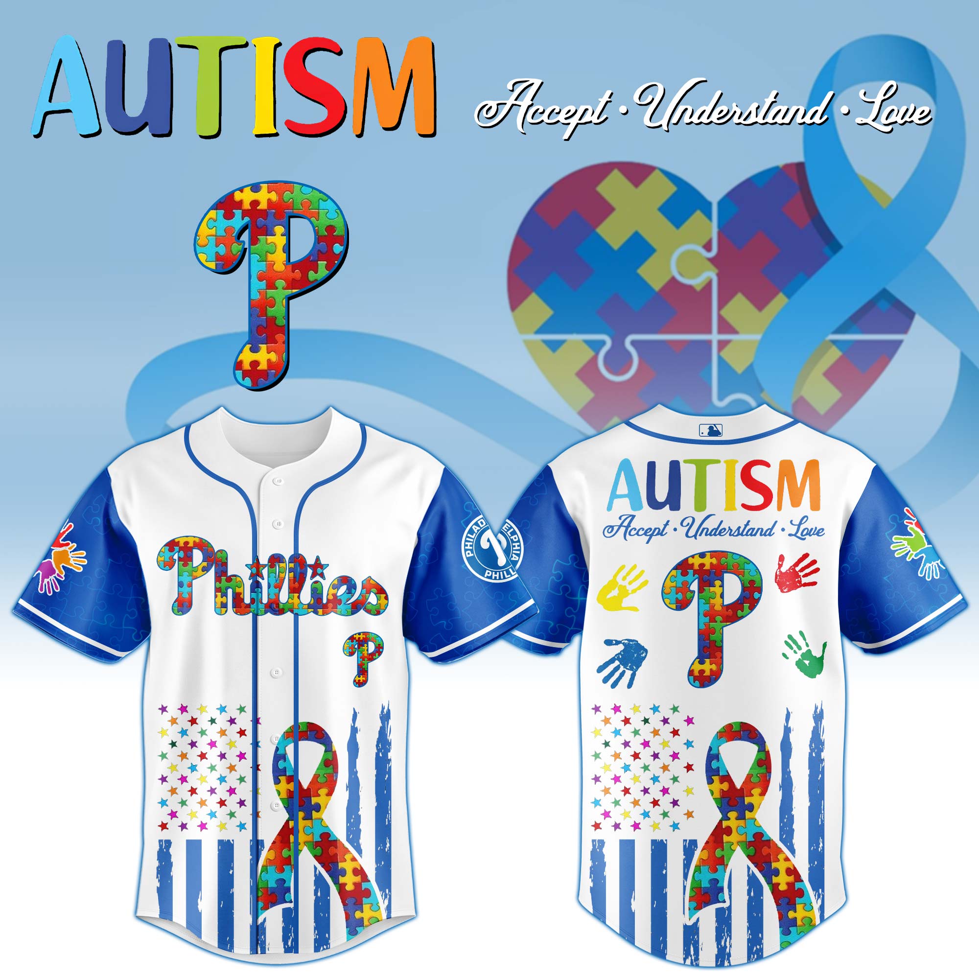 Philadelphia Phillies Mlb X Autism Awareness Month Custom Baseball Jersey