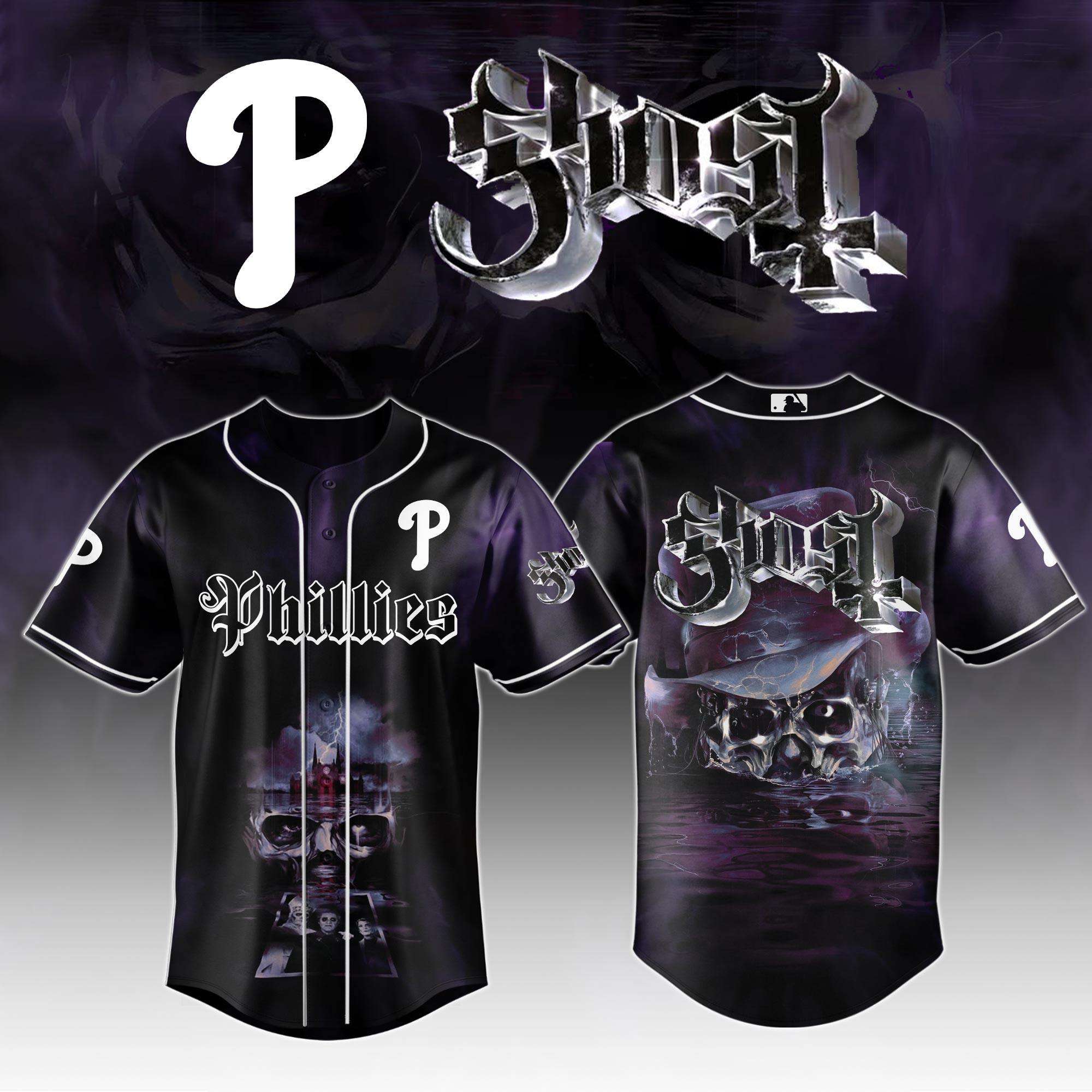 Philadelphia Phillies Mlb X Ghost Night Show Custom Baseball Jersey
