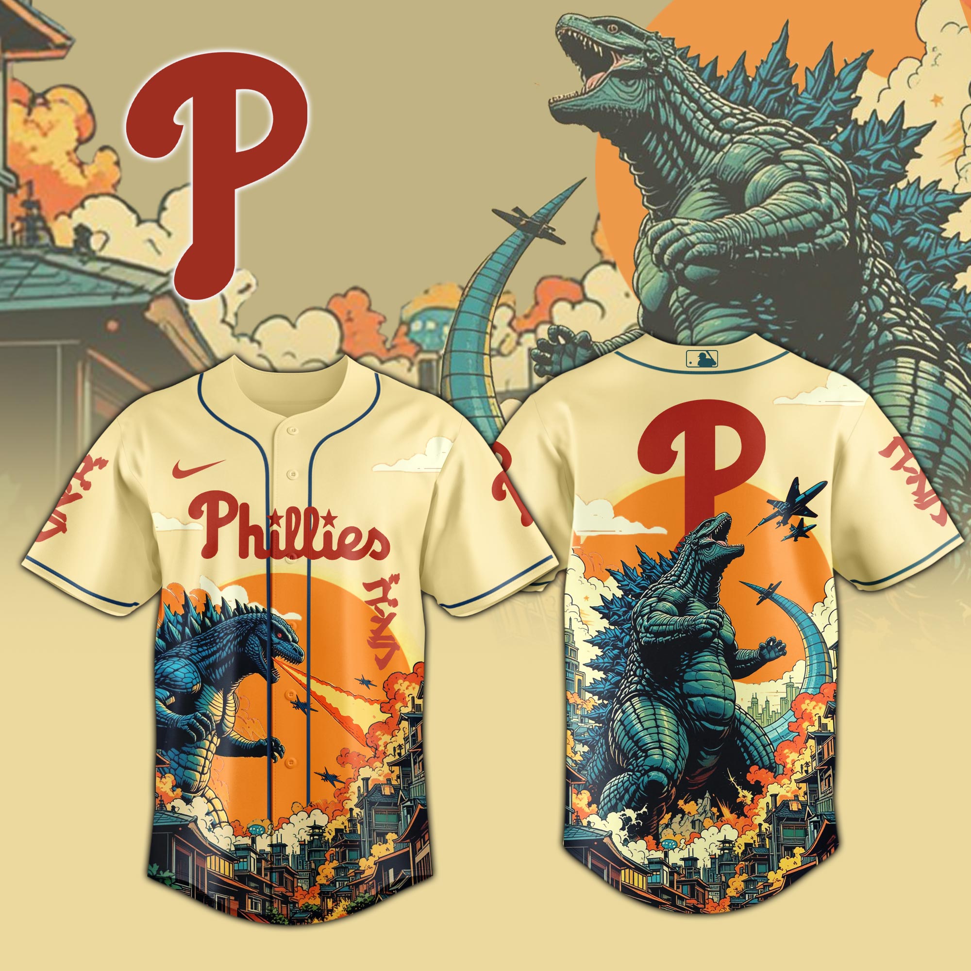 Philadelphia Phillies Mlb X Godzilla Attack Custom Baseball Jersey