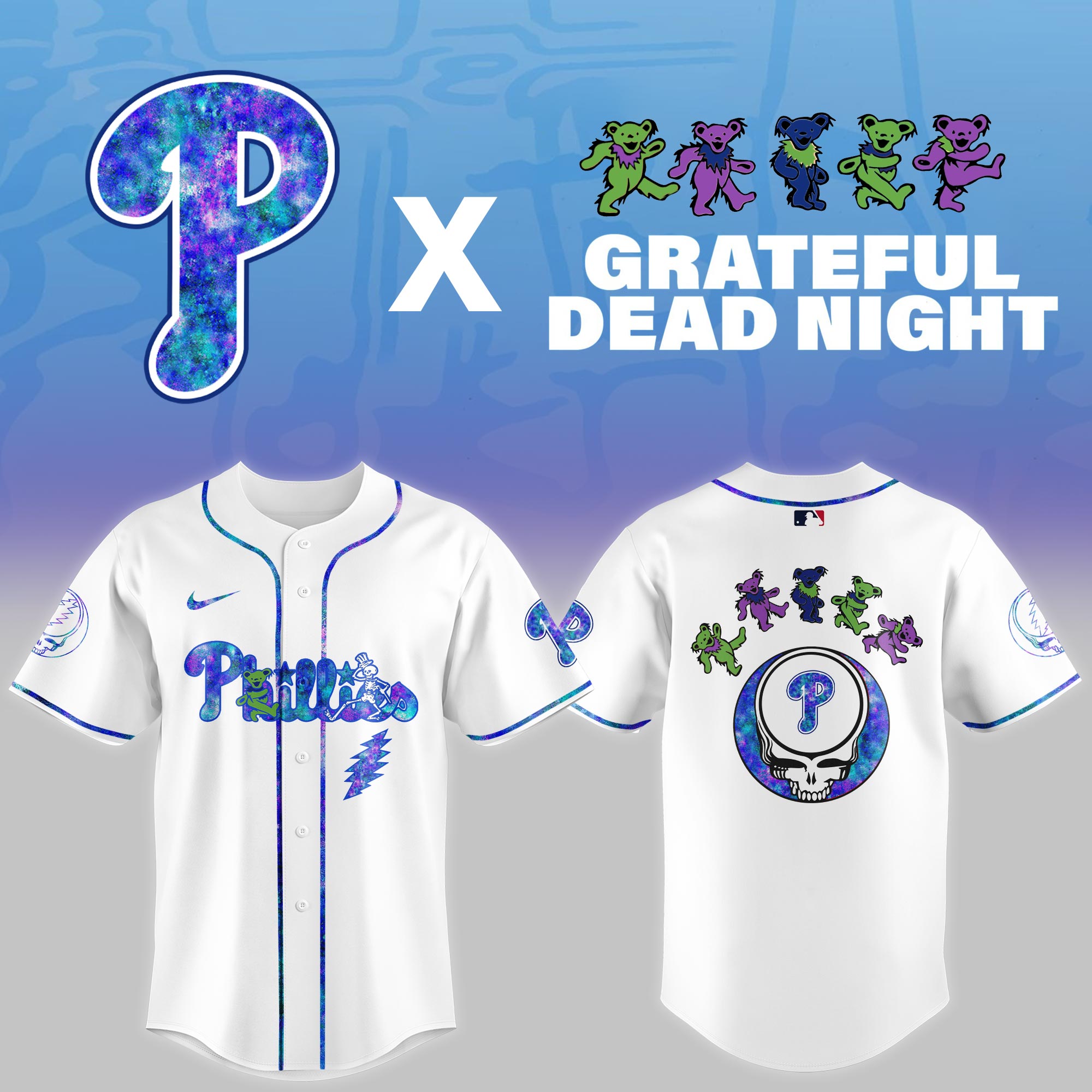 Philadelphia Phillies Mlb X Grateful Dead Theme Night Game Custom Baseball Jersey