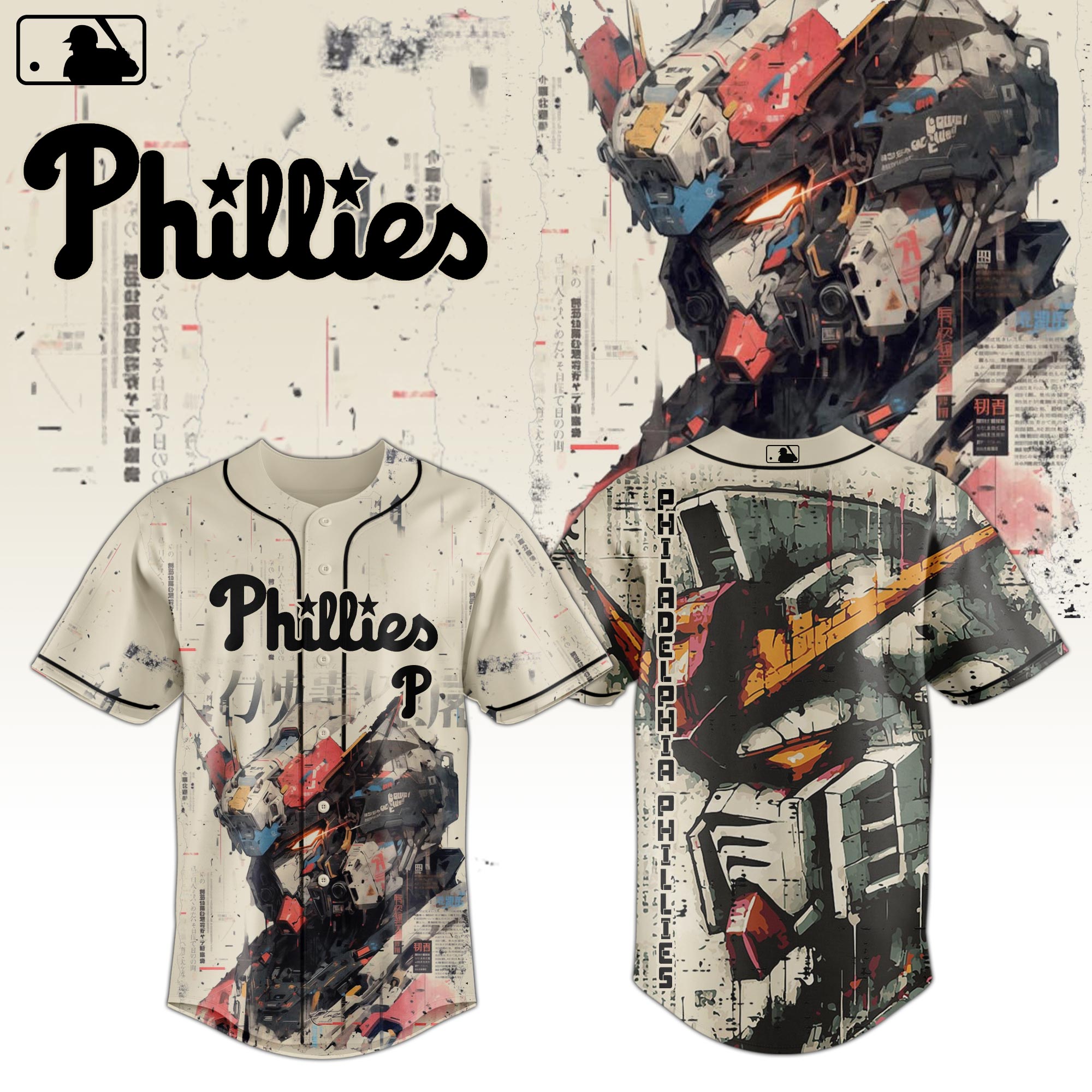 Philadelphia Phillies Mlb X Gundam Robot Japan Custom Baseball Jersey