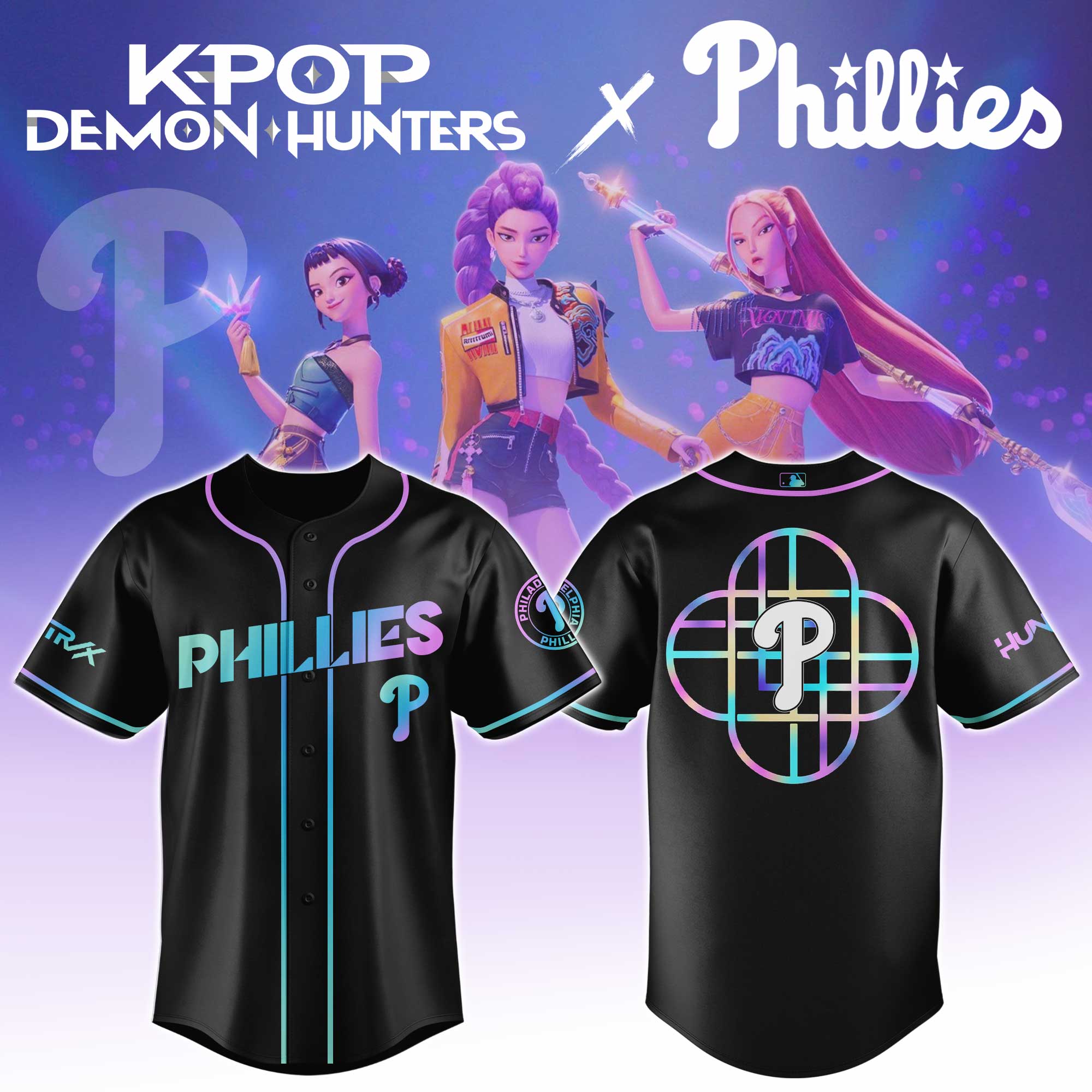 Philadelphia Phillies Mlb X Kpop Demon Hunters Huntrx Custom Baseball Jersey