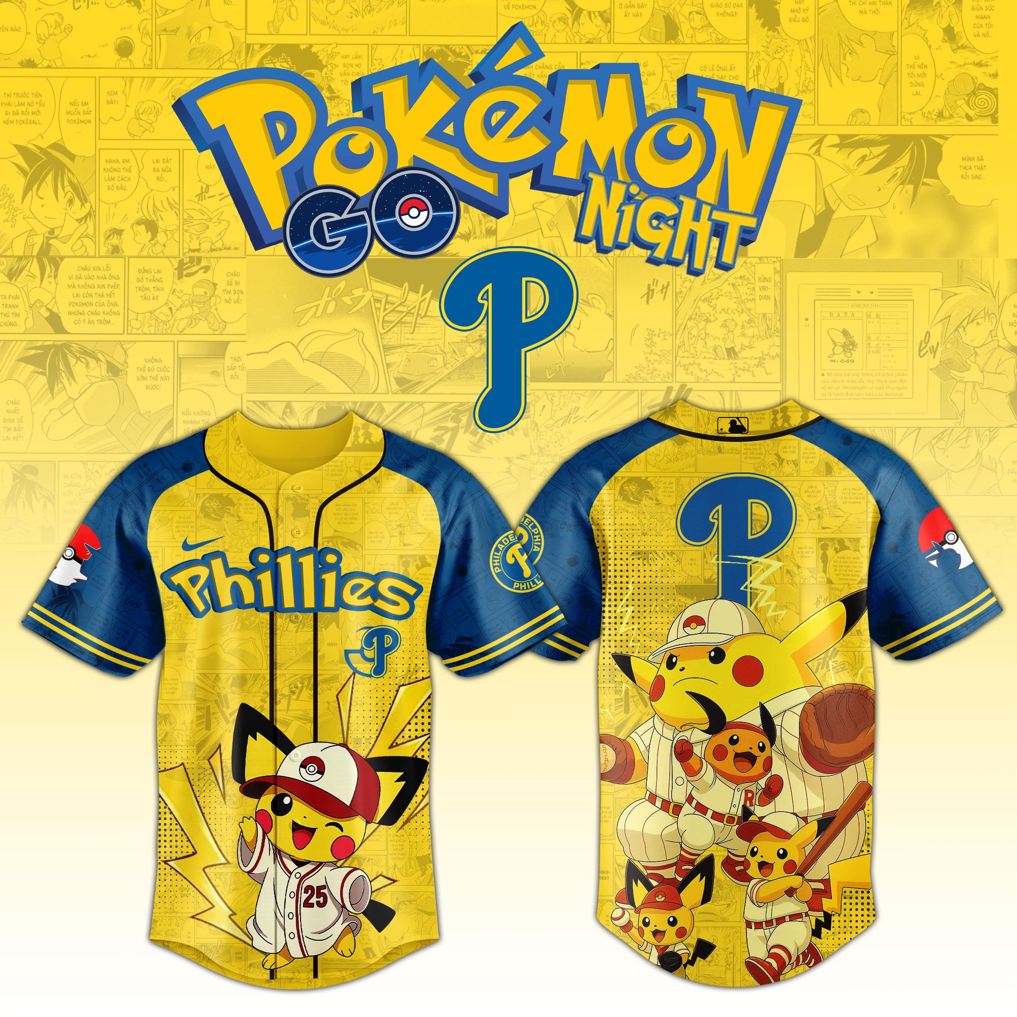 Philadelphia Phillies Mlb X Pokemon Pikachu Family Custom Baseball Jersey