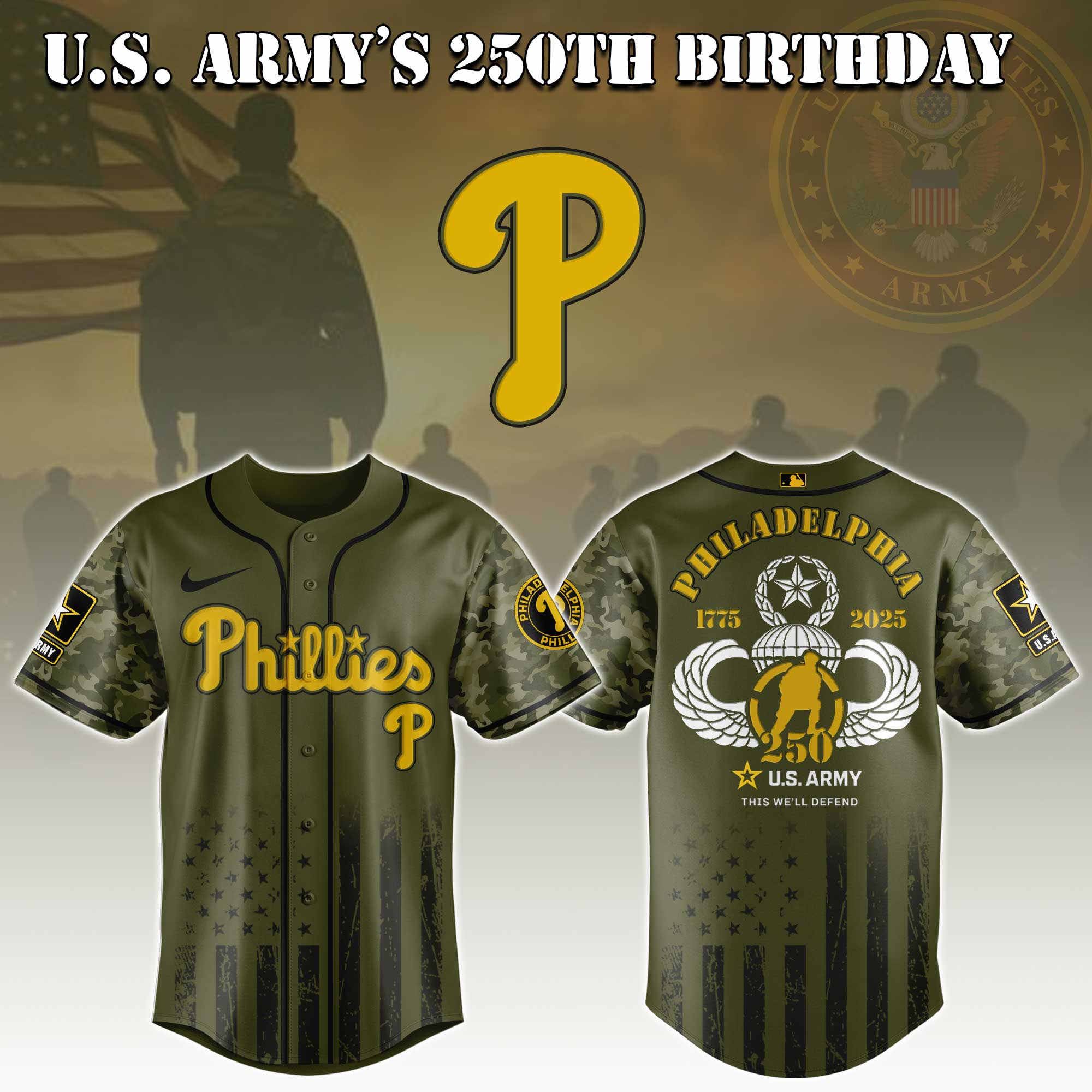 Philadelphia Phillies Mlb X U.s. Army This We'll Defend Custom Baseball Jersey