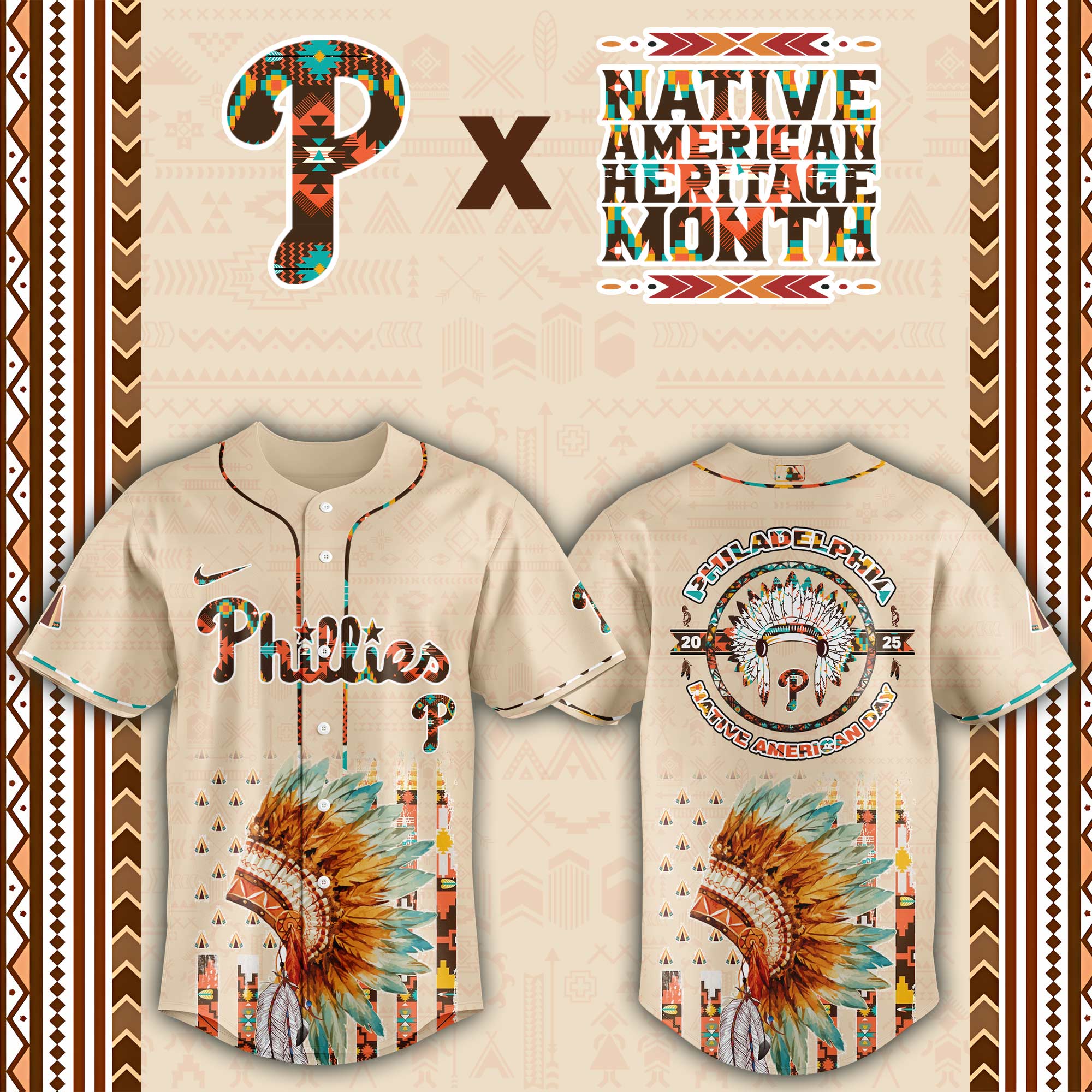 Philadelphia Phillies Native American Heritage Month Custom Baseball Jersey