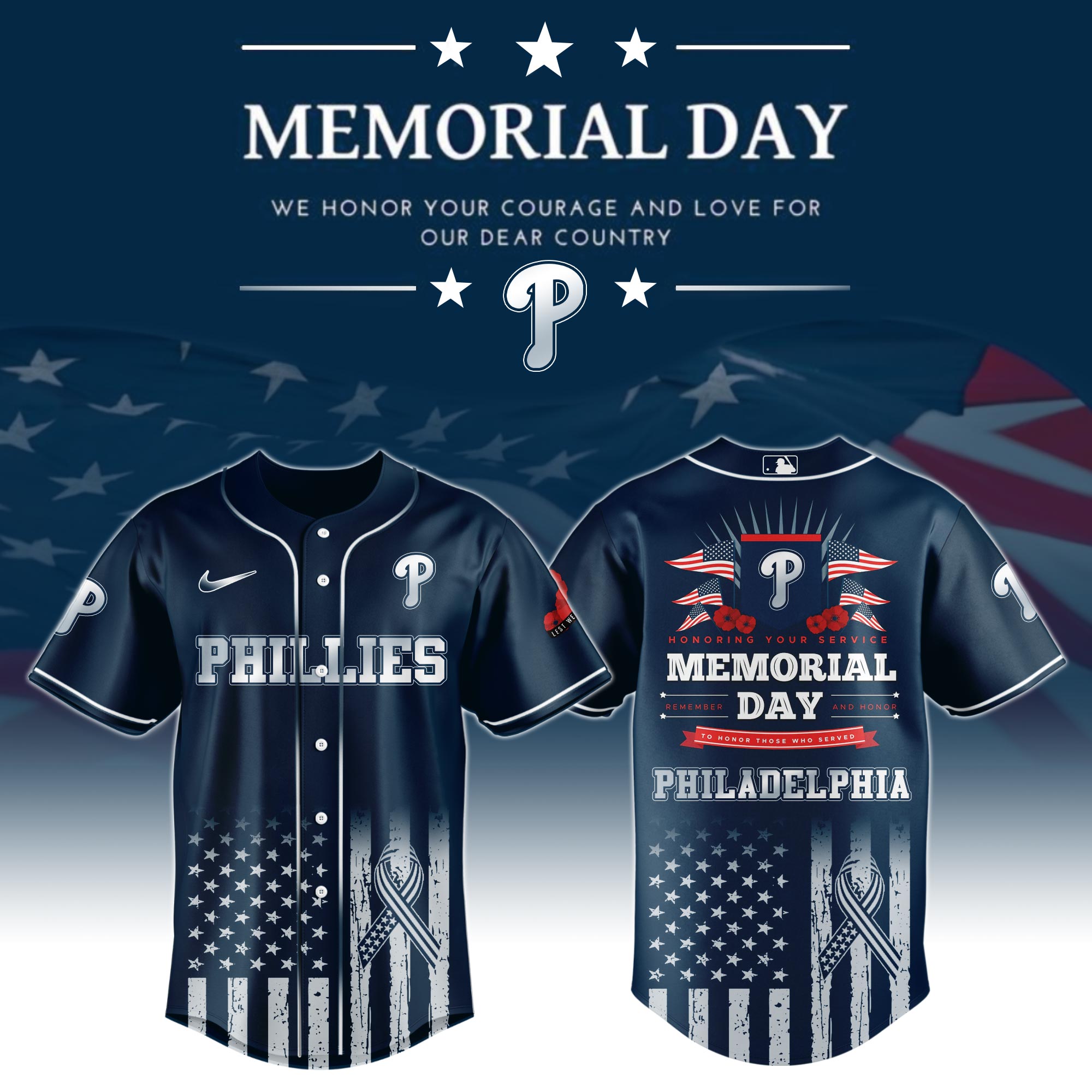 Philadelphia Phillies Special Memorial Day Limited Edition Custom Baseball Jersey