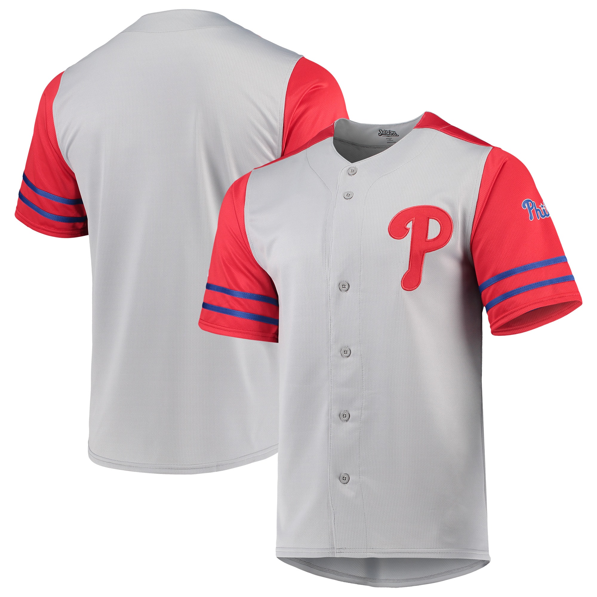 Philadelphia Phillies Stitches Button-up Baseball Jersey – Gray/red