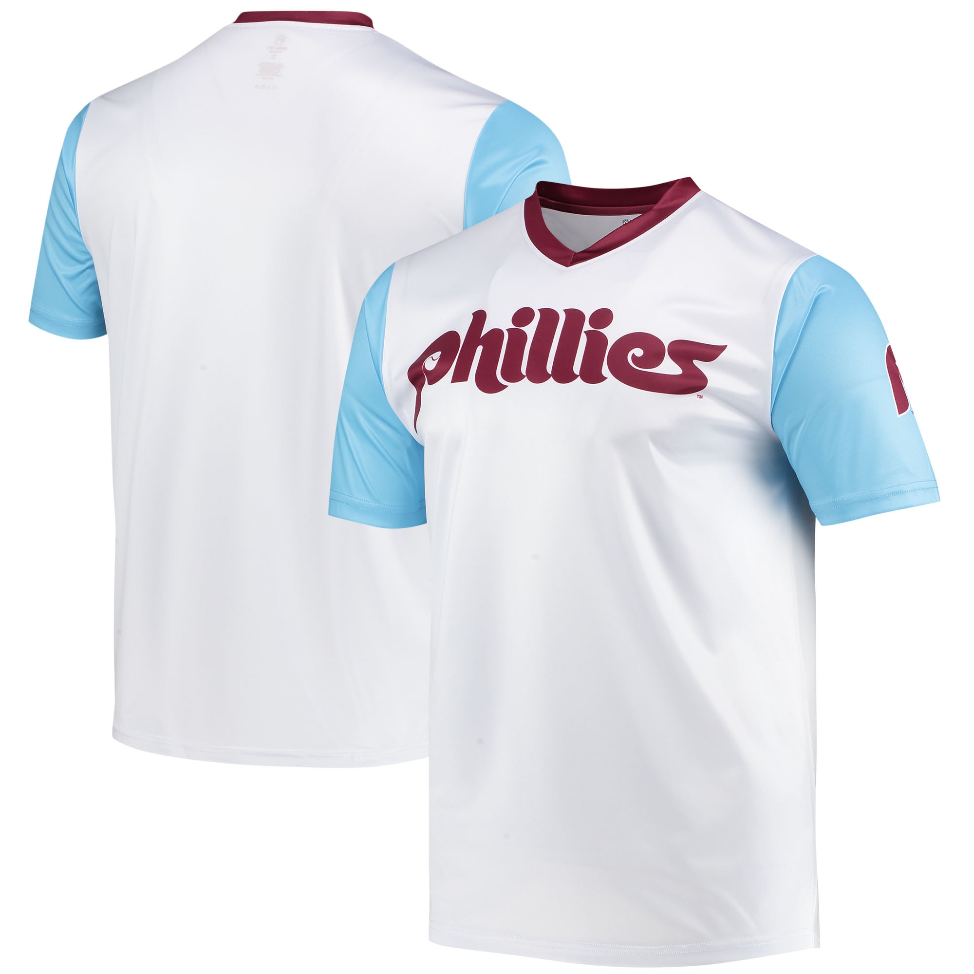 Philadelphia Phillies Stitches Cooperstown Collection Wordmark V-neck Baseball Jersey - White