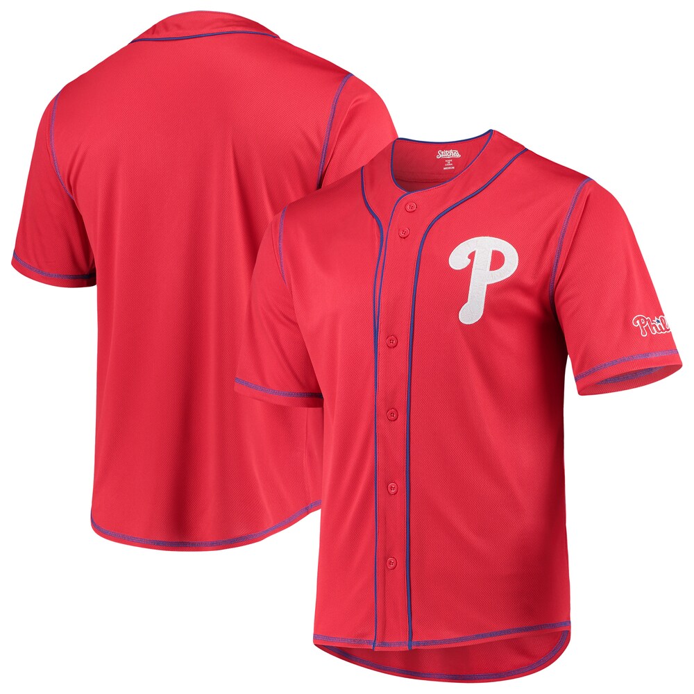 Philadelphia Phillies Stitches Team Color Button-down Baseball Jersey - Red/royal