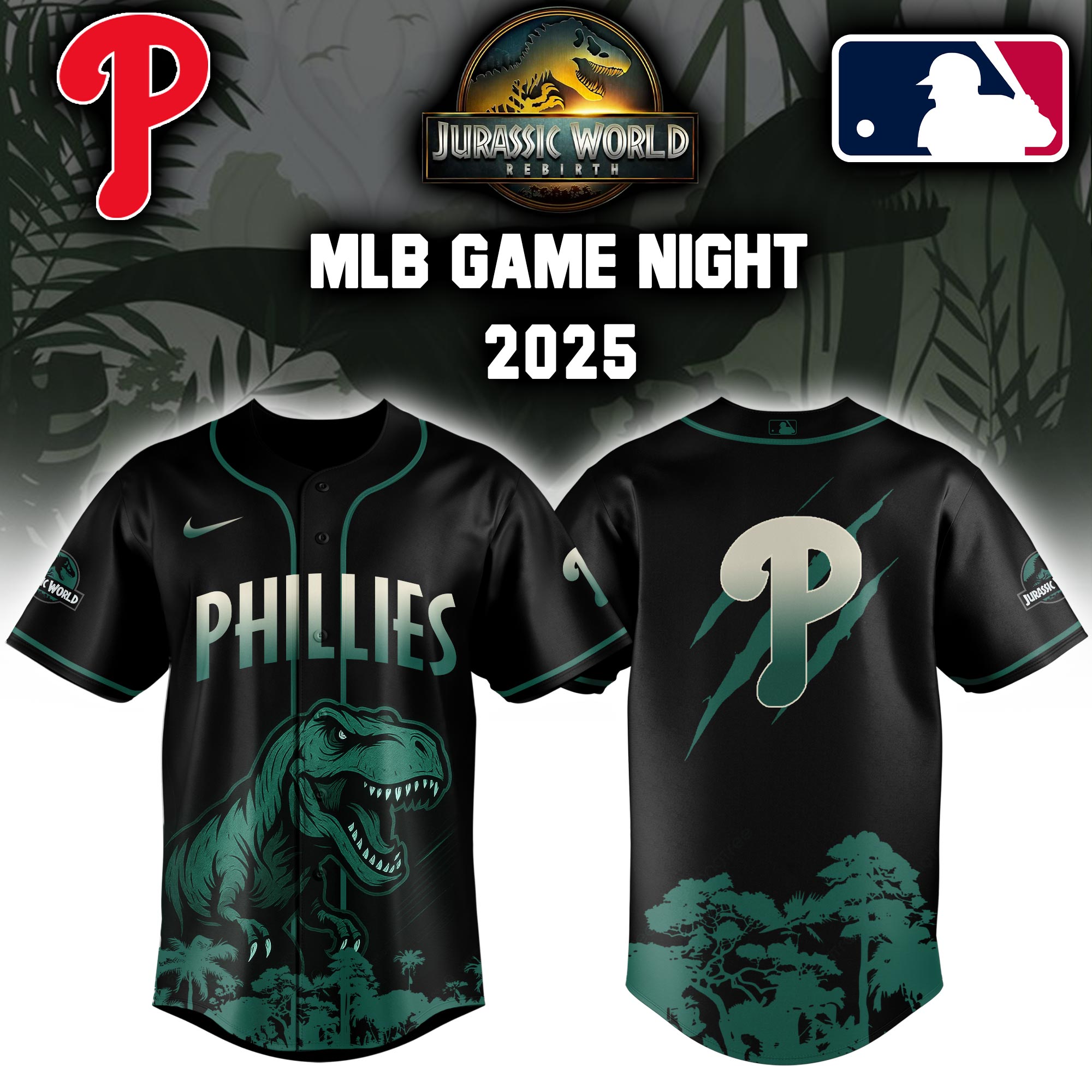 Philadelphia Phillies X Mlb Jurassic World Custom Baseball Jersey