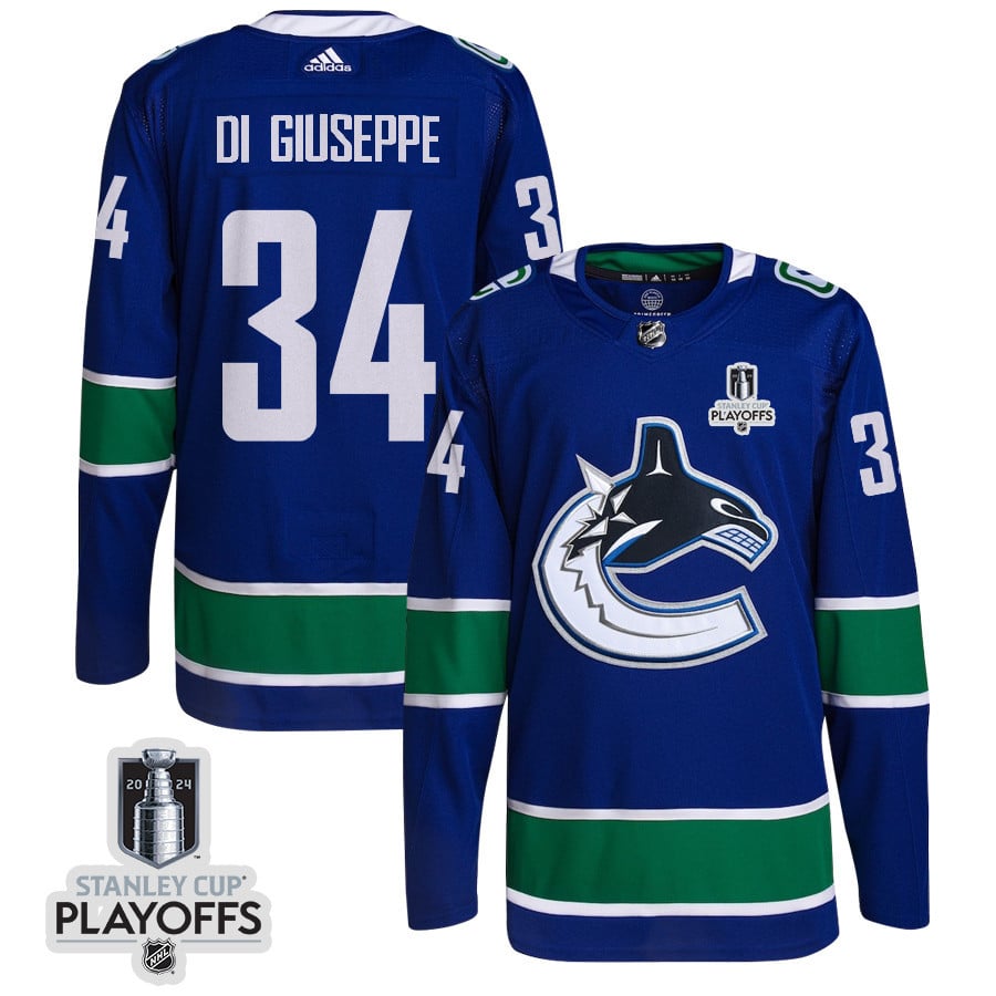 Phillip Di Giuseppe 34 Vancouver Canucks 2024 NHL Playoffs Patch Home Hockey Jersey - Men, Blue - JS698 
