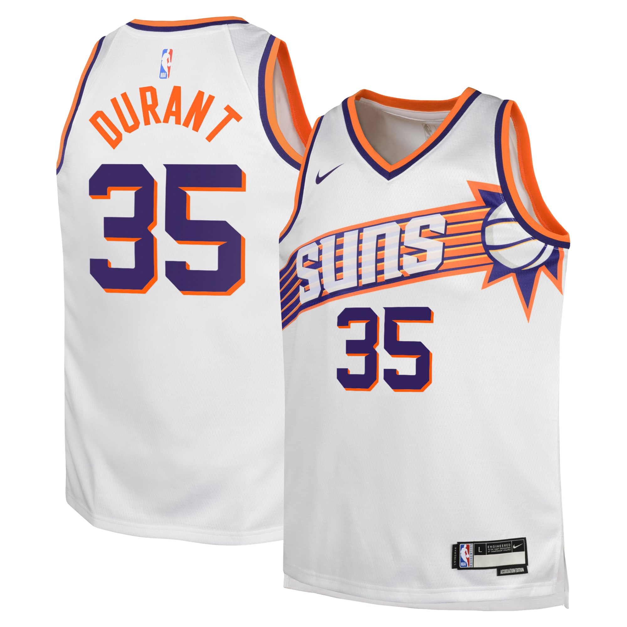 Phoenix Suns Association Edition Swingman Basketball Jersey - White - Kevin Durant - Youth - JS818 