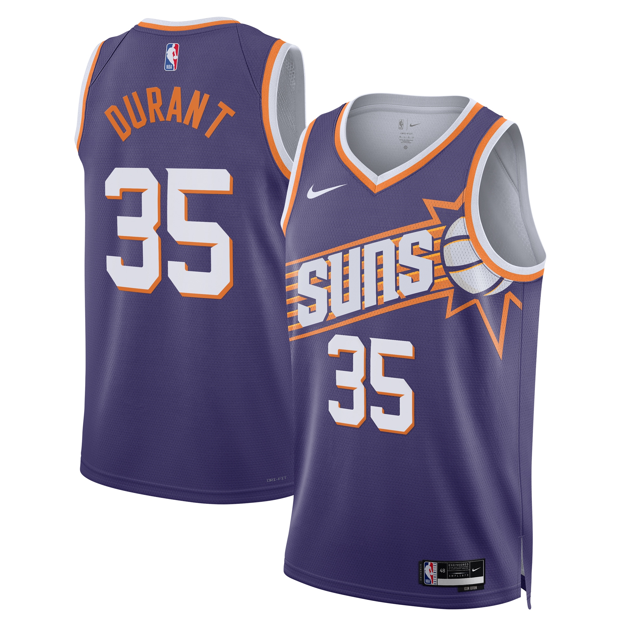 Phoenix Suns Icon Edition Swingman Jersey - Purple - Kevin Durant - Unisex - JS120 