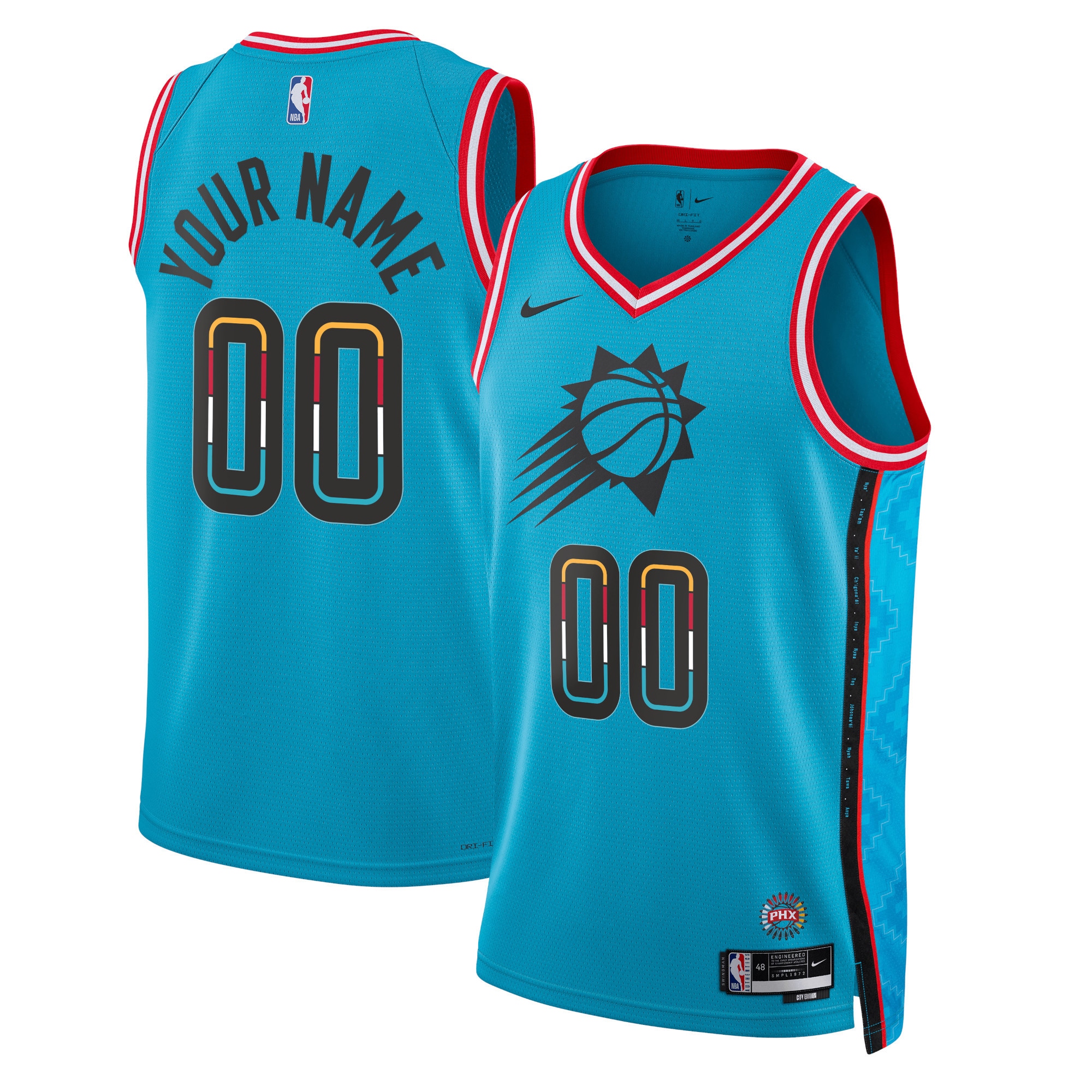 Phoenix Suns Unisex 2022/23 Swingman Custom Basketball Jersey - City Edition - Turquoise