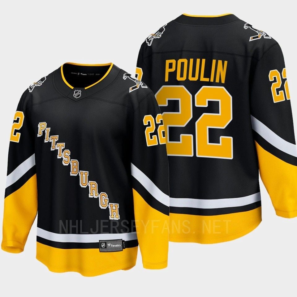 Pittsburgh Penguins Sam Poulin 22 Alternate Black Hockey Jersey Breakaway Player - JS503 