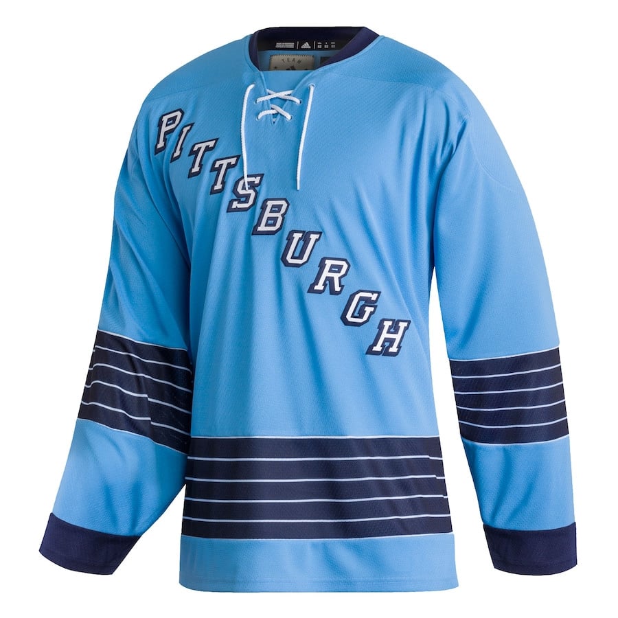 Alternative view of Pittsburgh Penguins Team Classics Blank Men Hockey Jersey - Light Blue - JS441 