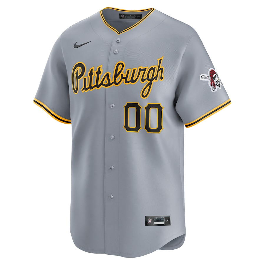 Alternative view of Pittsburgh Pirates Away Limited Custom Men Baseball Jersey - Gray 