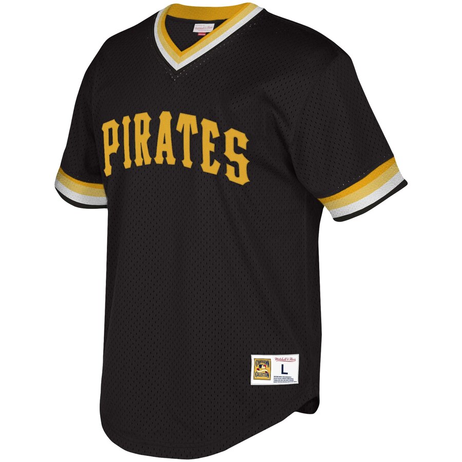 Alternative view of Pittsburgh Pirates Mitchell & Ness Youth Cooperstown Collection Mesh Wordmark V-neck Jersey - Black
