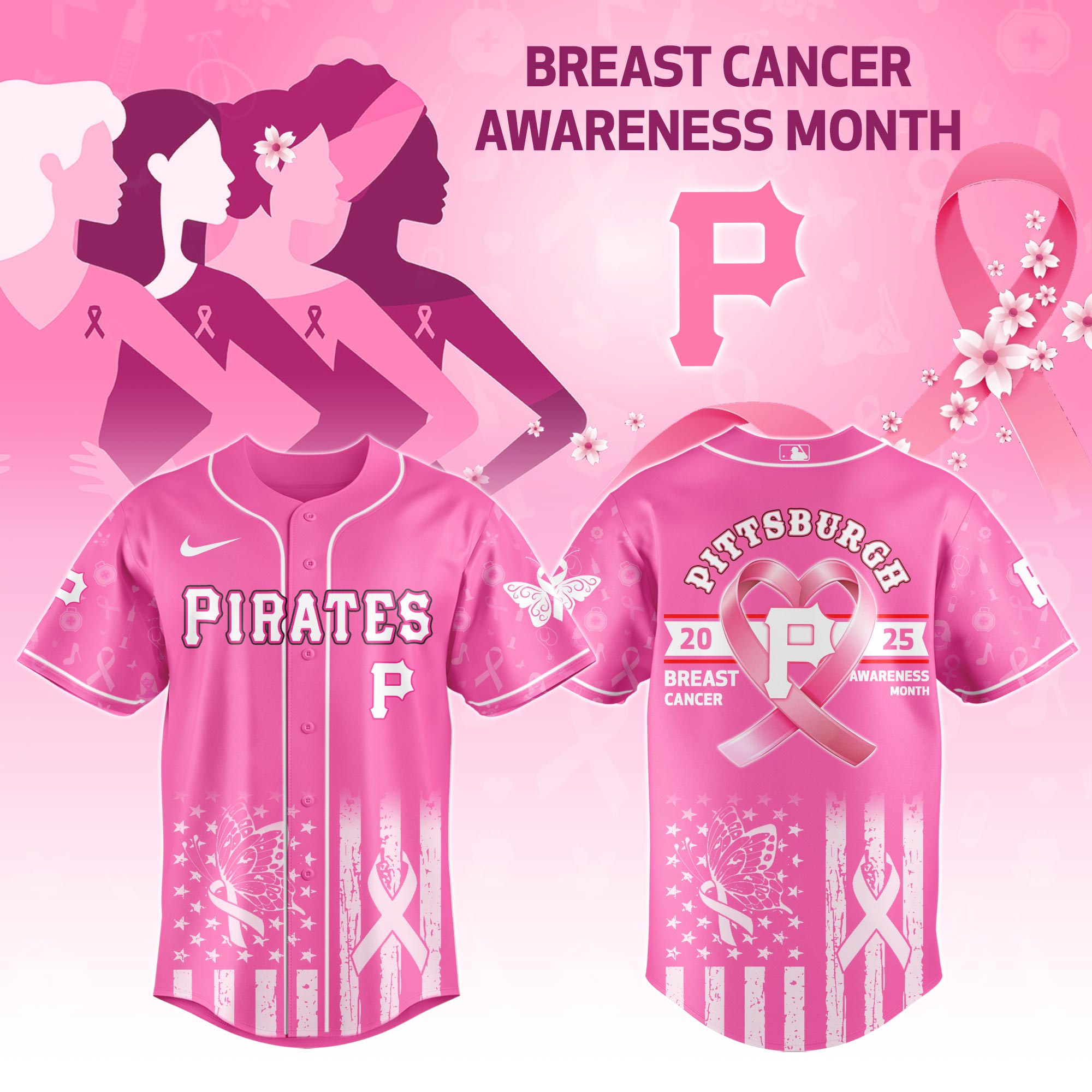 Pittsburgh Pirates Mlb X Breast Cancer Awareness Month Custom Baseball Jersey