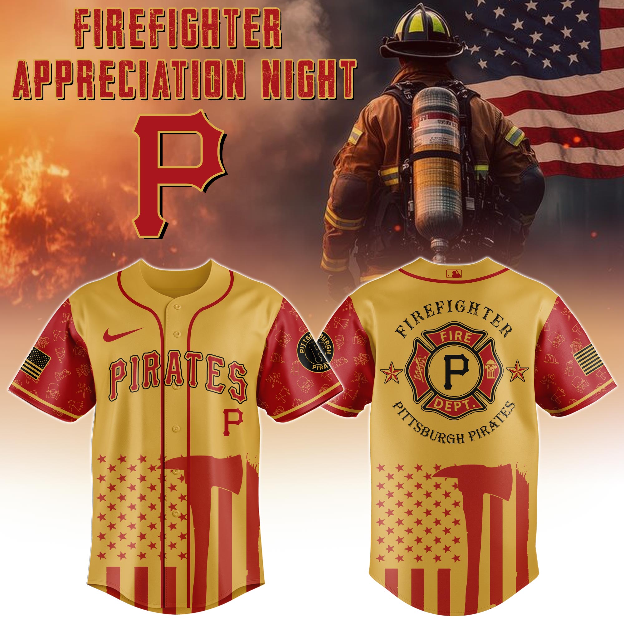 Pittsburgh Pirates Mlb X Firefighter Appreciation Night Special Edition Custom Baseball Jersey 2025