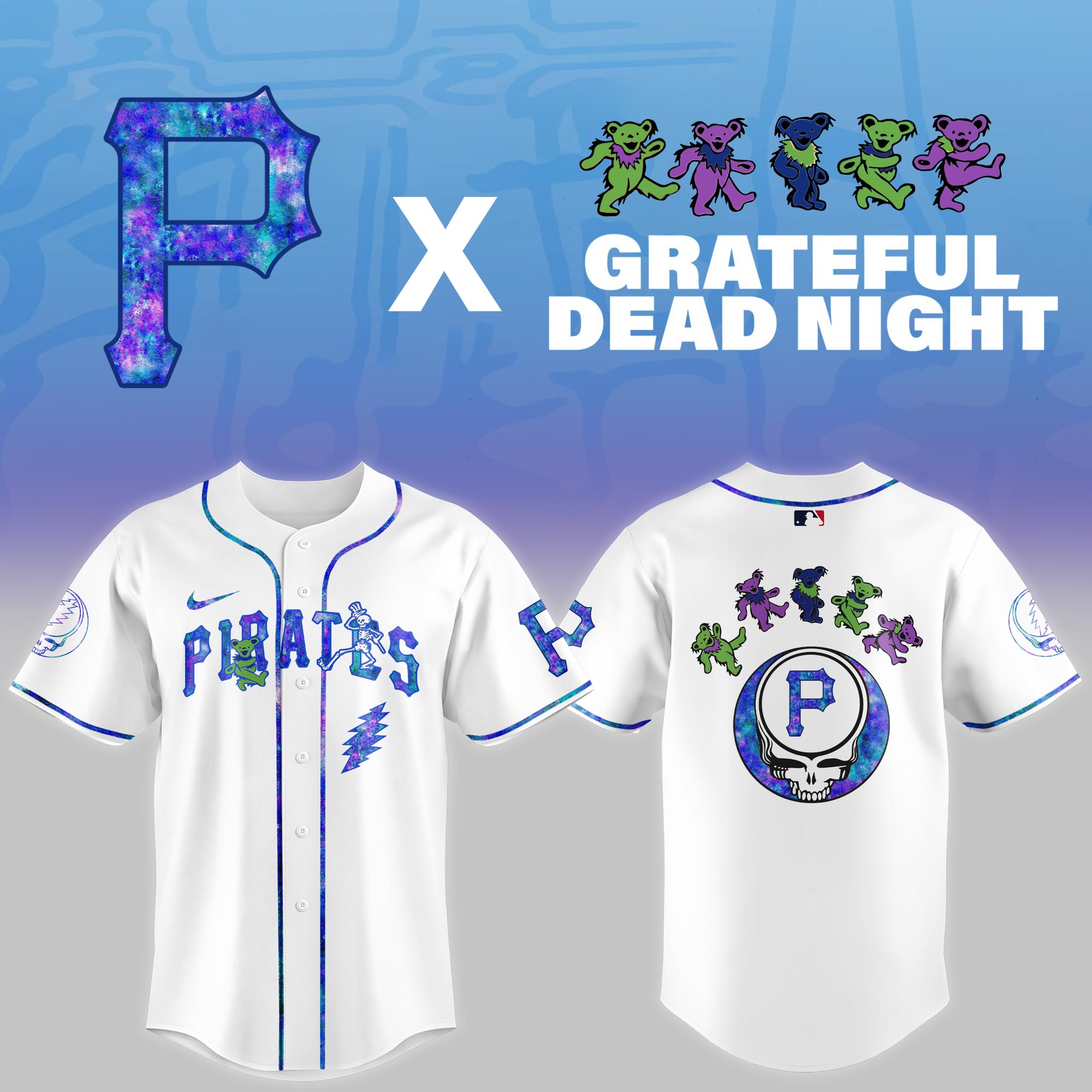 Pittsburgh Pirates Mlb X Grateful Dead Theme Night Game Custom Baseball Jersey