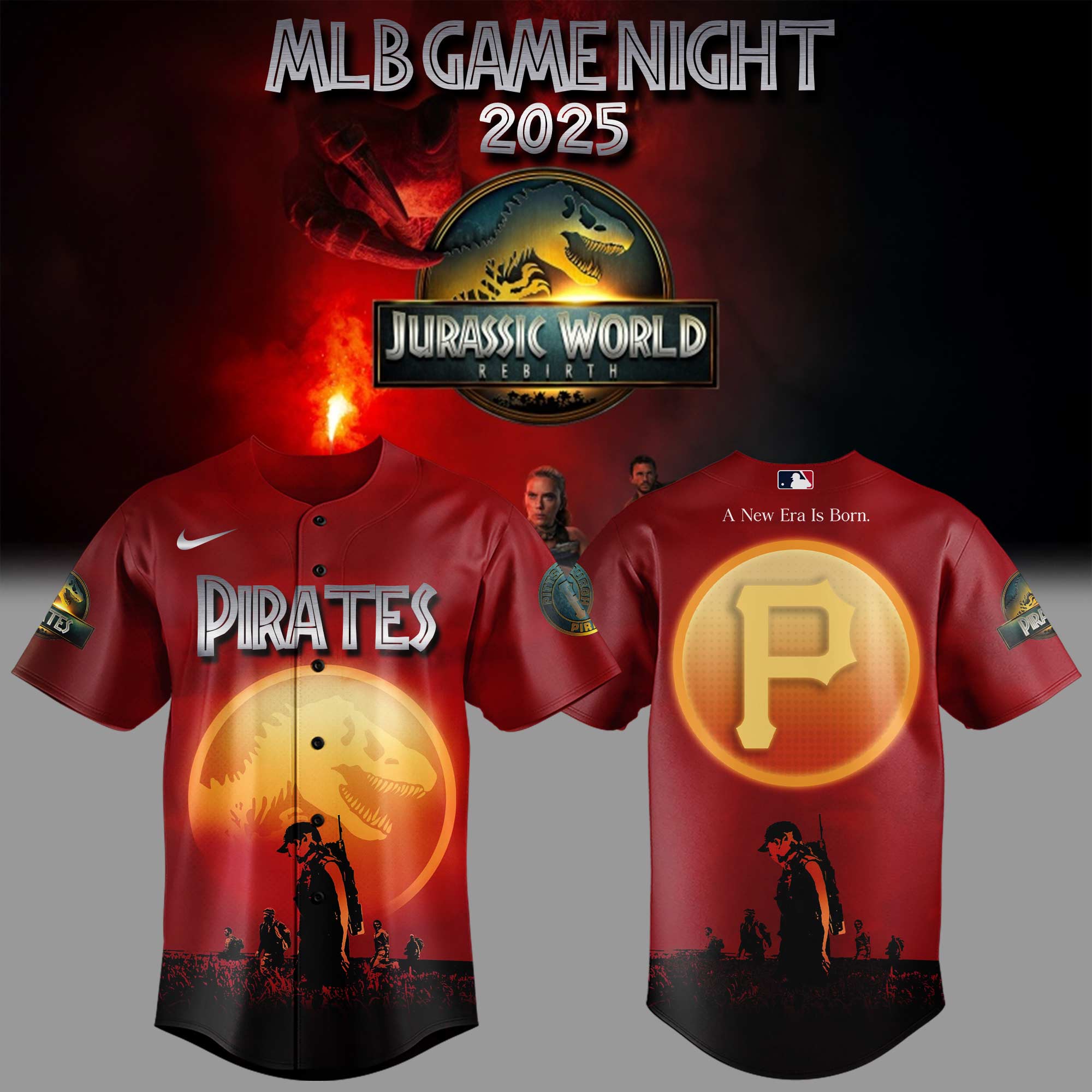 Pittsburgh Pirates Mlb X Jurassic World New Era Custom Baseball Jersey