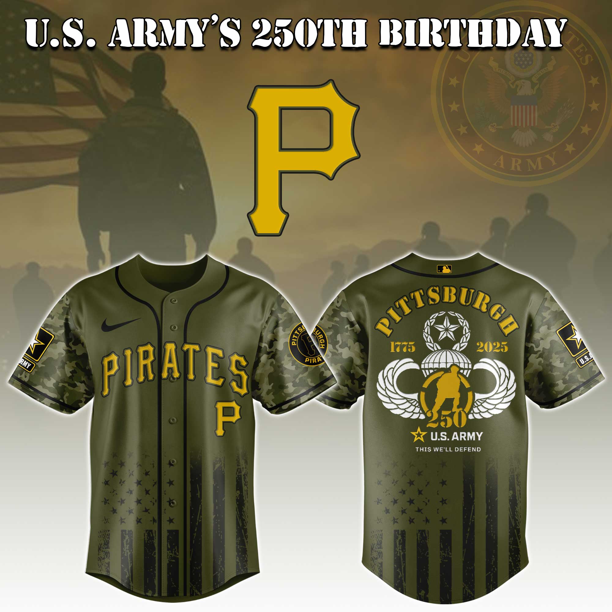 Pittsburgh Pirates Mlb X U.s. Army This We'll Defend Custom Baseball Jersey