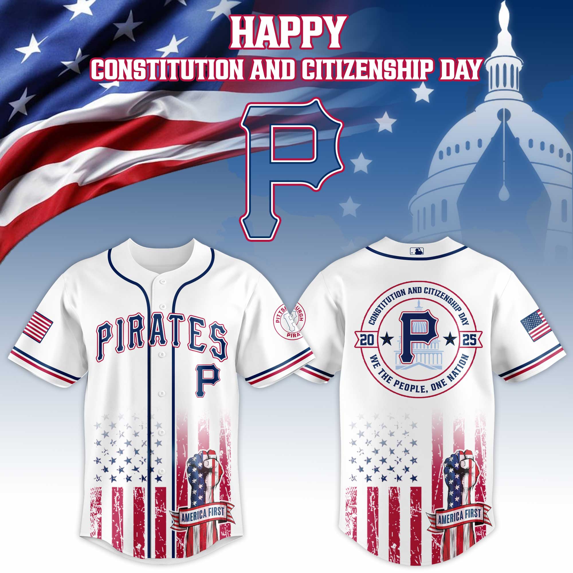 Pittsburgh Pirates Mlb X Usa Happy Constitution And Citizenship Day Custom Baseball Jersey