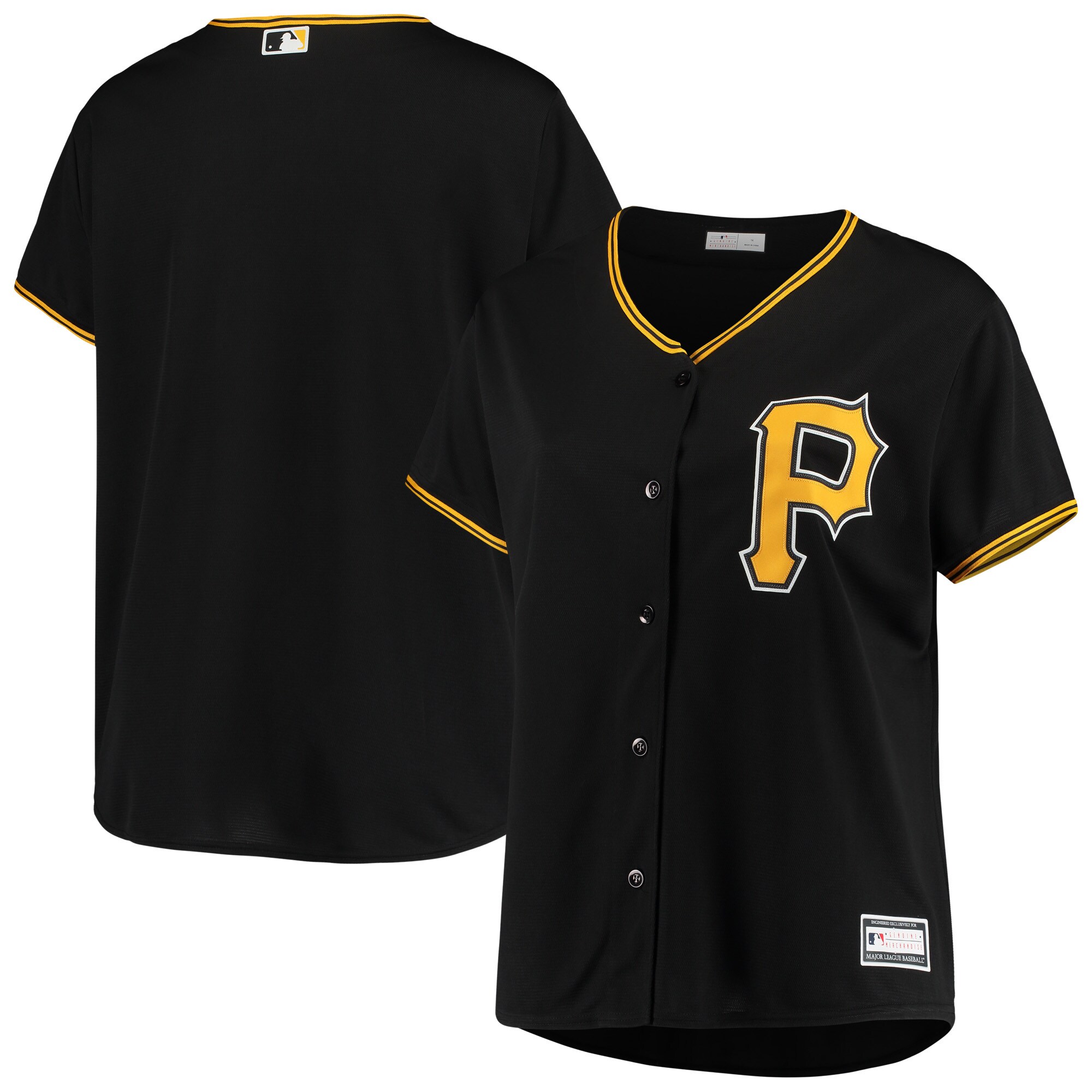 Alternative view of Pittsburgh Pirates Women's Plus Size Alternate Replica Team Jersey - Black