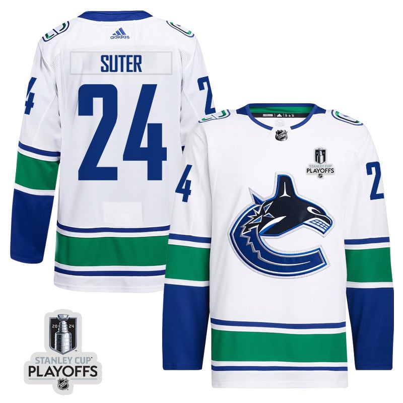 Pius Suter 24 Vancouver Canucks 2024 NHL Playoffs Patch Away Hockey Jersey - Men, White - JS239 
