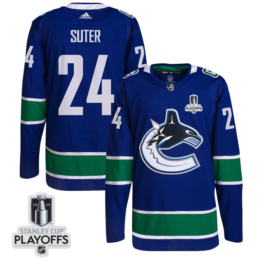 Pius Suter 24 Vancouver Canucks 2024 NHL Playoffs Patch Home Hockey Jersey - Men, Blue - JS246 