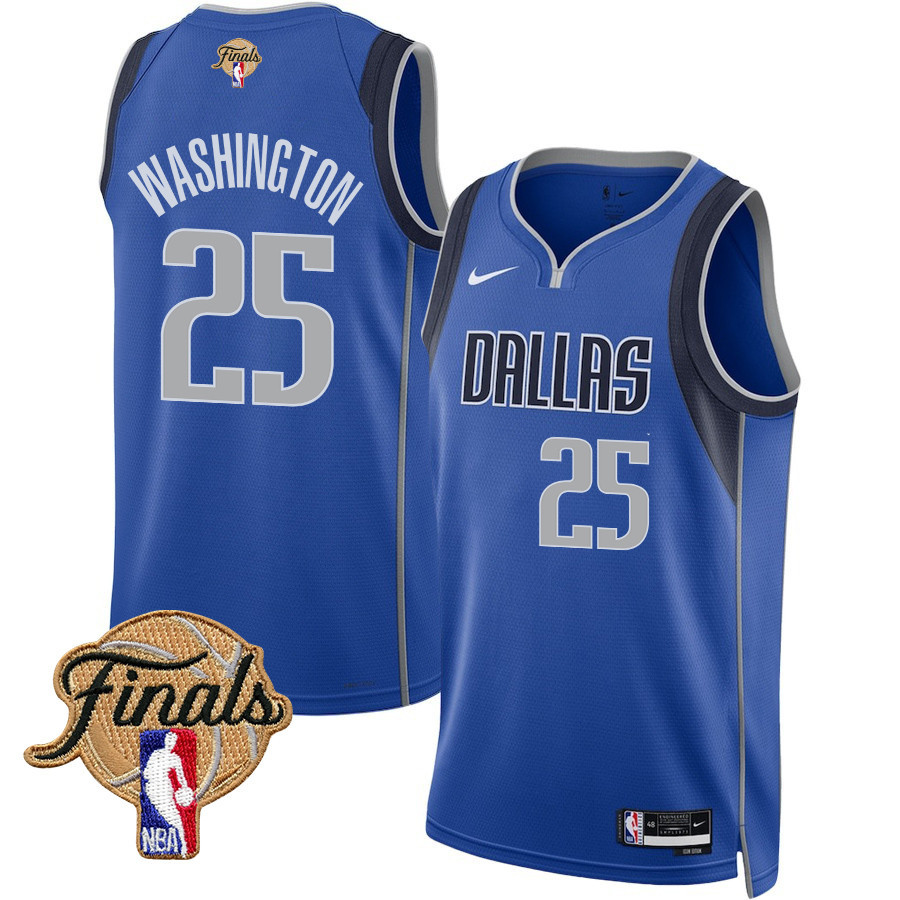 P.J. Washington 25 Dallas Mavericks 2024 FINALS PATCH Swingman Basketball Jersey - Icon Edition - Blue - JS544 