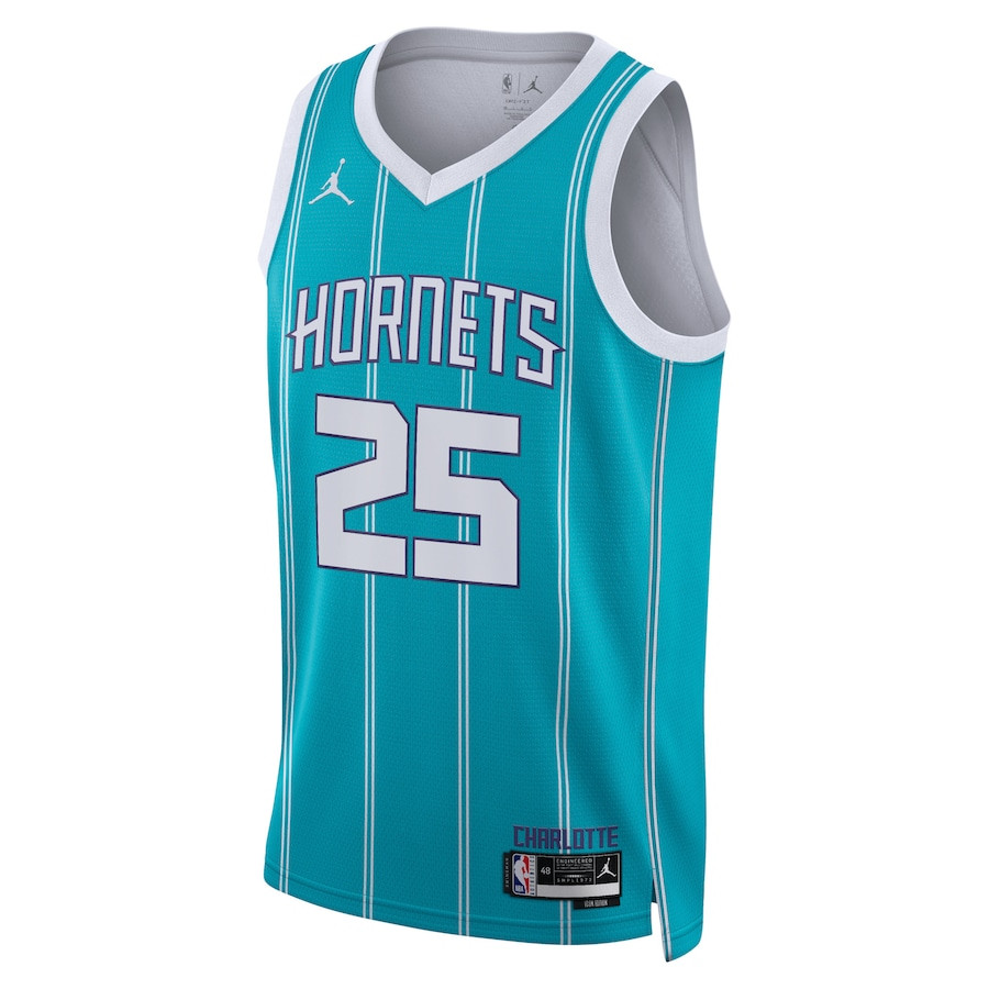 Alternative view of P.J. Washington Jr. 25 Charlotte Hornets Unisex Swingman Basketball Jersey - Icon Edition - Teal - JS605 