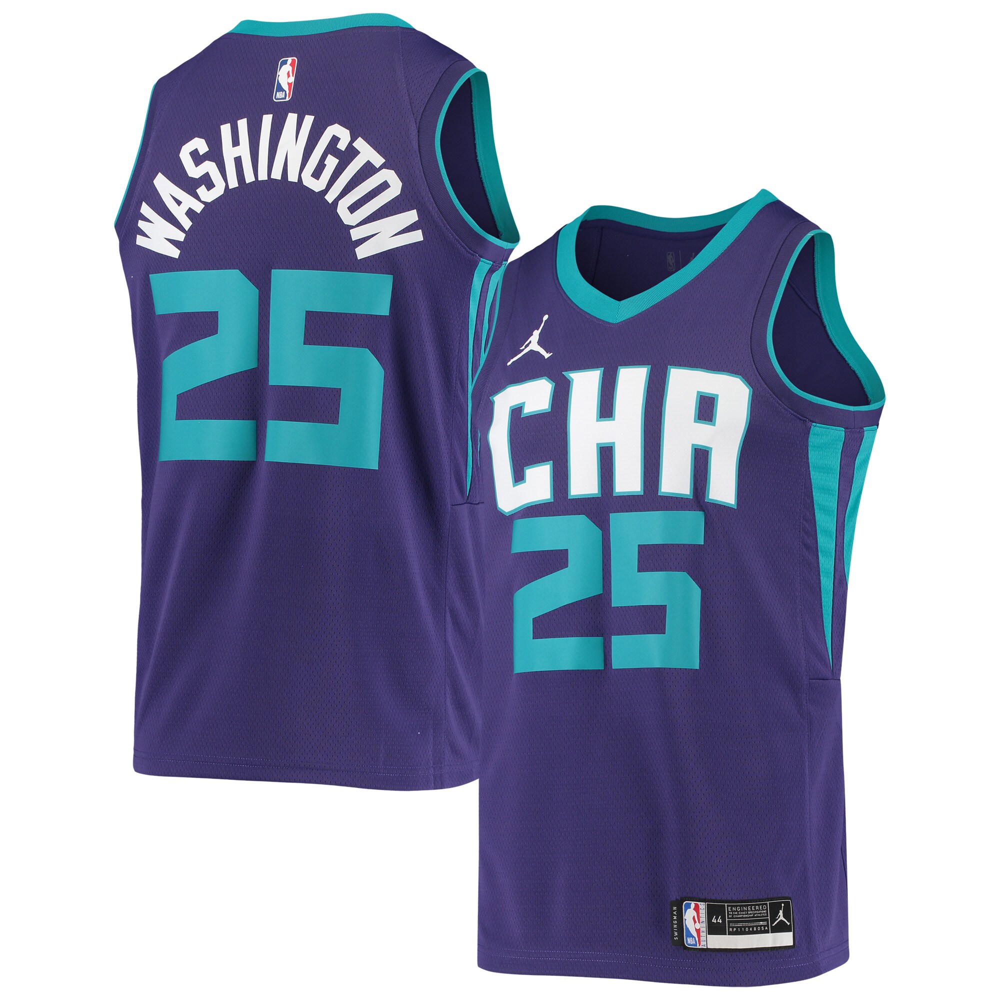 Alternative view of Pj Washington Jr. Charlotte Hornets Jordan Brand 2020/21 Swingman Basketball Jersey - Statement Edition - Purple