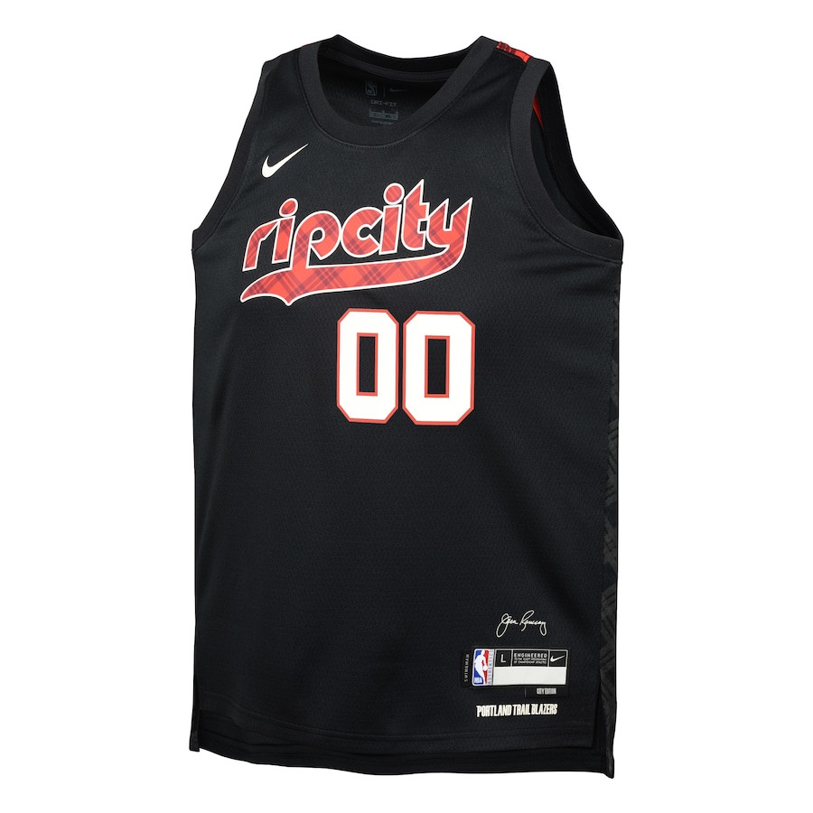 Alternative view of Portland Trail Blazers 2023/24 City Edition Swingman Custom YOUTH Basketball Jersey - Black - JS390 