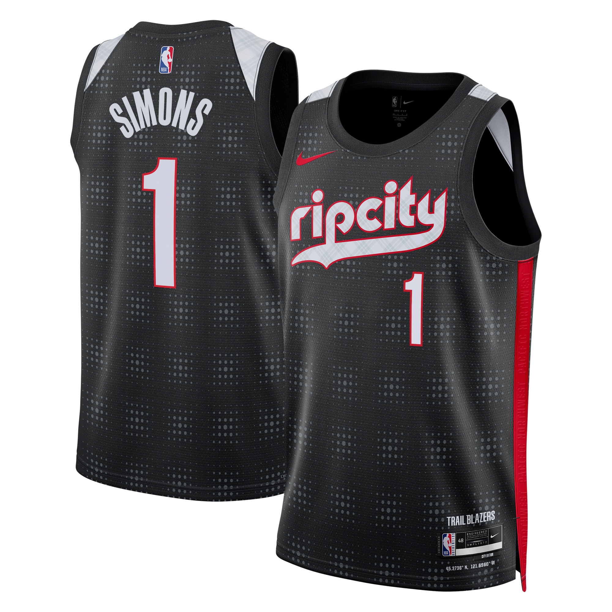 Portland Trail Blazers City Edition Swingman Basketball Jersey 2024 - Black - Anfernee Simons - Unisex - JS992 