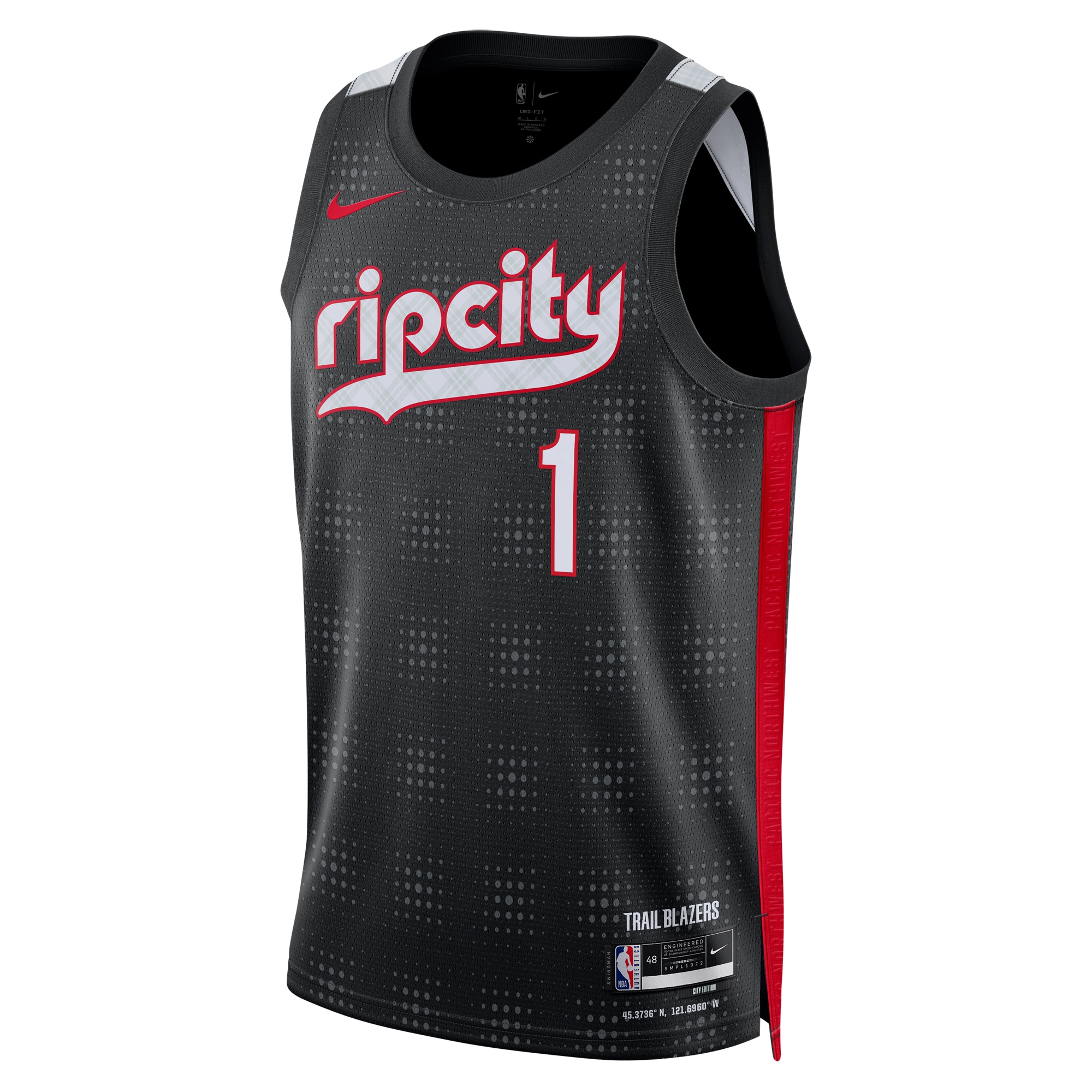 Alternative view of Portland Trail Blazers City Edition Swingman Basketball Jersey 2024 - Black - Anfernee Simons - Unisex - JS992 