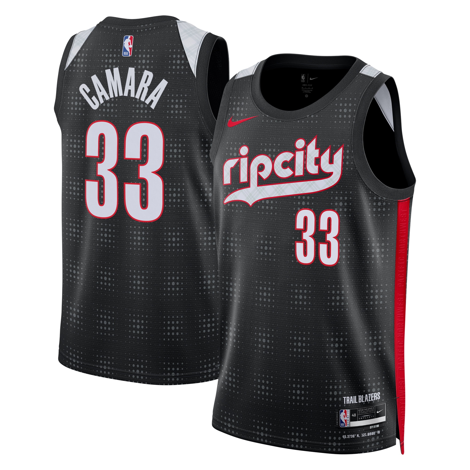 Portland Trail Blazers City Edition Swingman Basketball Jersey 2024 - Black - Toumani Camara - Unisex - JS184 