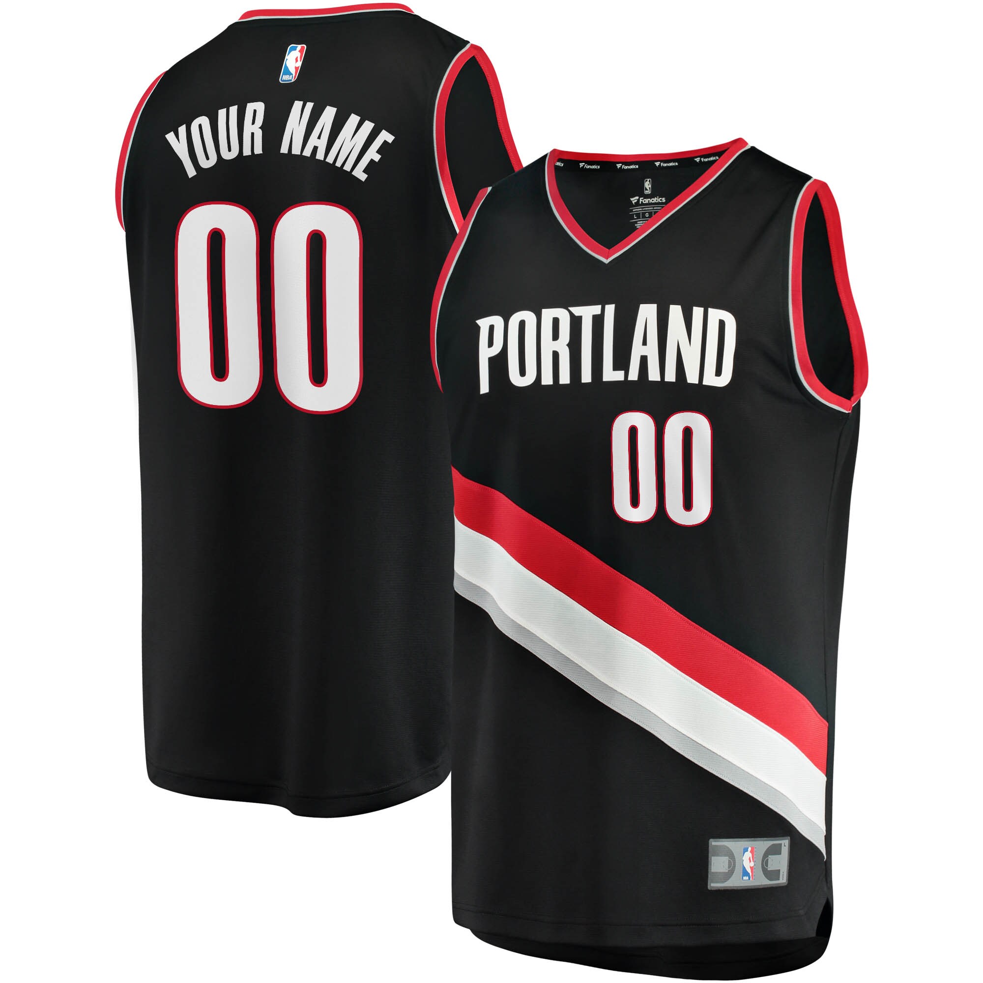 Portland Trail Blazers Fanatics Fast Break Custom Replica Basketball Jersey Black - Icon Edition