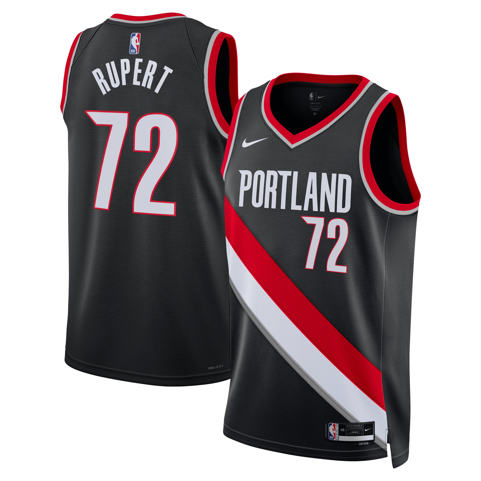 Portland Trail Blazers Icon Edition Swingman Basketball Jersey - Black - Rayan Rupert - Unisex - JS138 