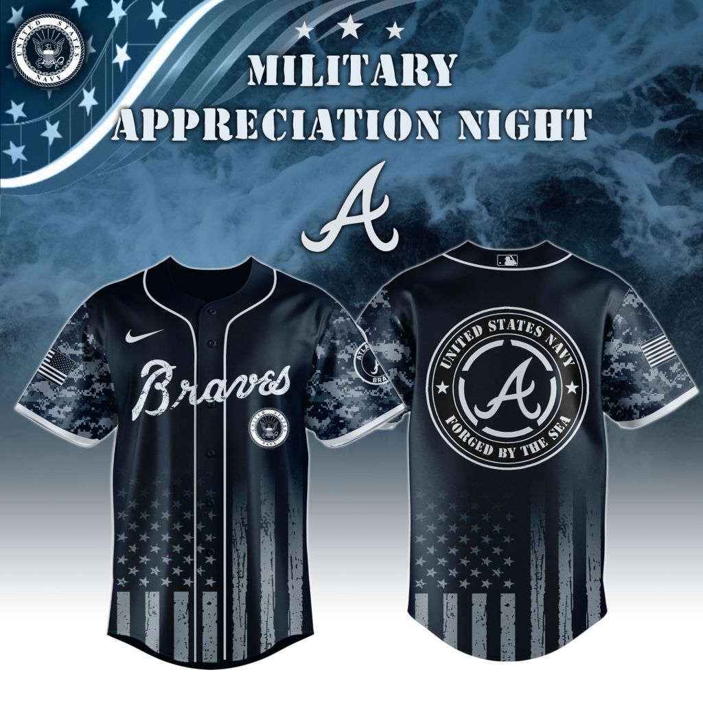 Premium Mlb Atlanta Braves Navy Military Appreciation Custom Baseball Jersey