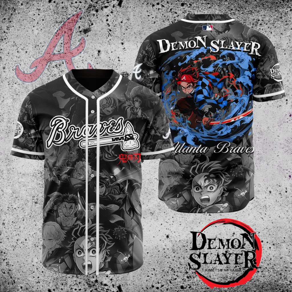 Premium Mlb Atlanta Braves X Demon Slayer Custom Baseball Jersey