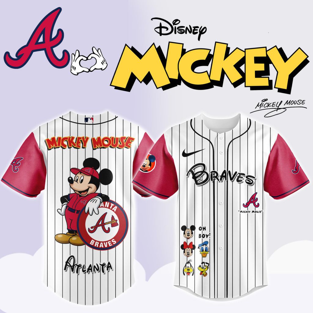 Premium Mlb Atlanta Braves X Mickey Mouse And Friends Custom Baseball Jersey