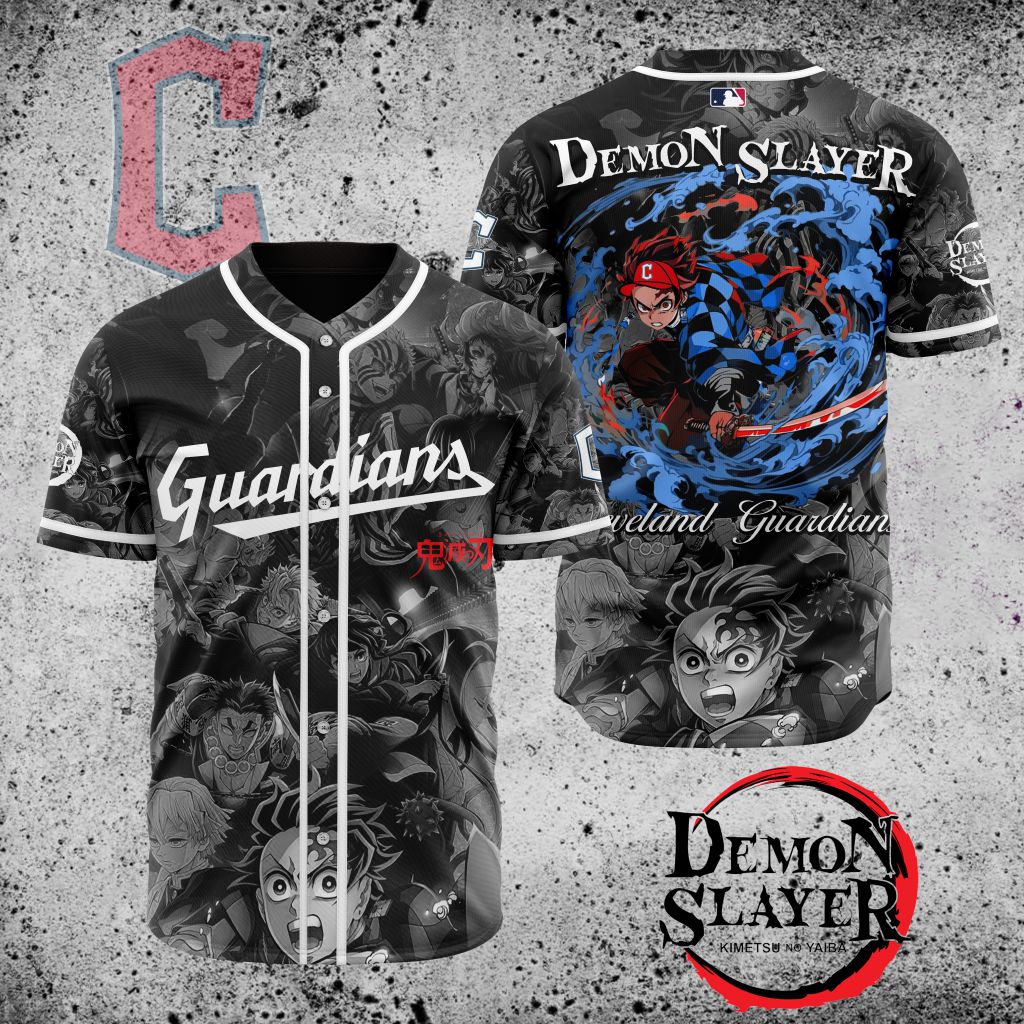 Premium Mlb Cleveland Guardians X Demon Slayer Custom Baseball Jersey