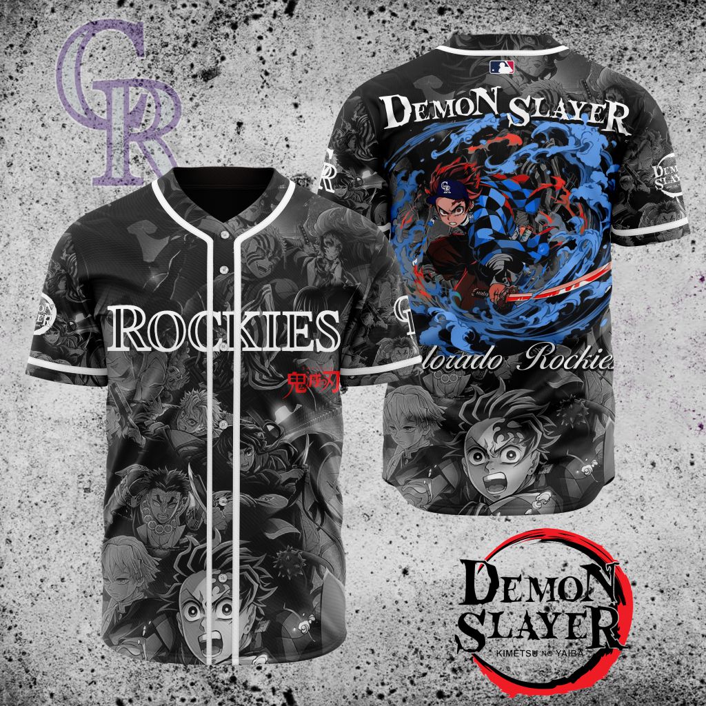 Premium Mlb Colorado Rockies X Demon Slayer Custom Baseball Jersey