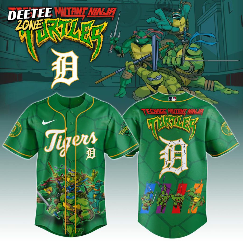 Premium Mlb Detroit Tigers X Teenage Mutant Ninja Turtles Custom Baseball Jersey
