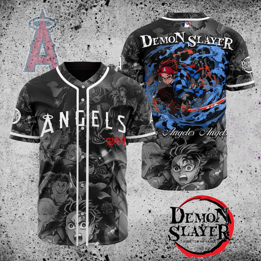 Premium Mlb Los Angeles Angels X Demon Slayer Custom Baseball Jersey