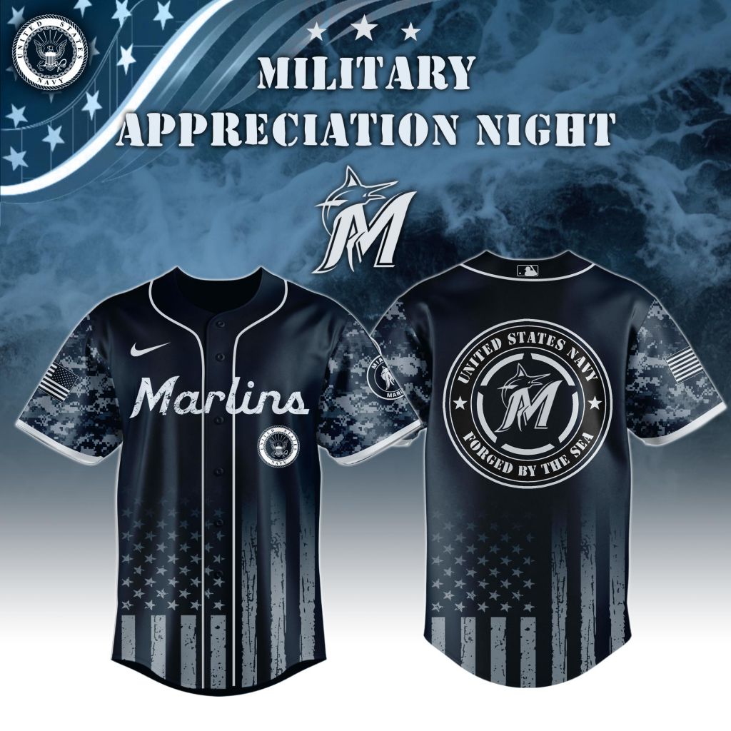 Premium Mlb Miami Marlins Navy Military Appreciation Custom Baseball Jersey