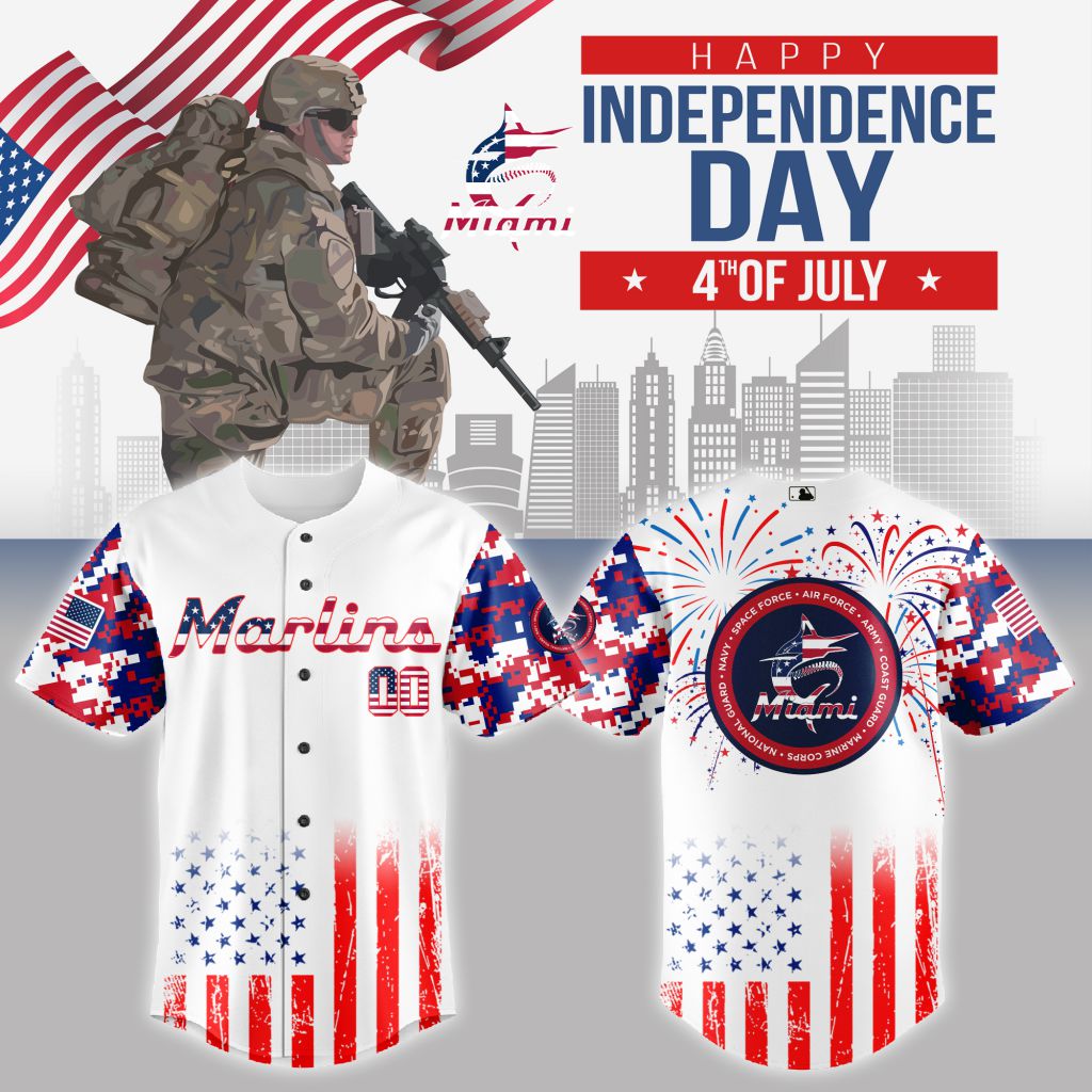 Premium Mlb Miami Marlins Special The 4th Of July Military Custom Baseball Jersey